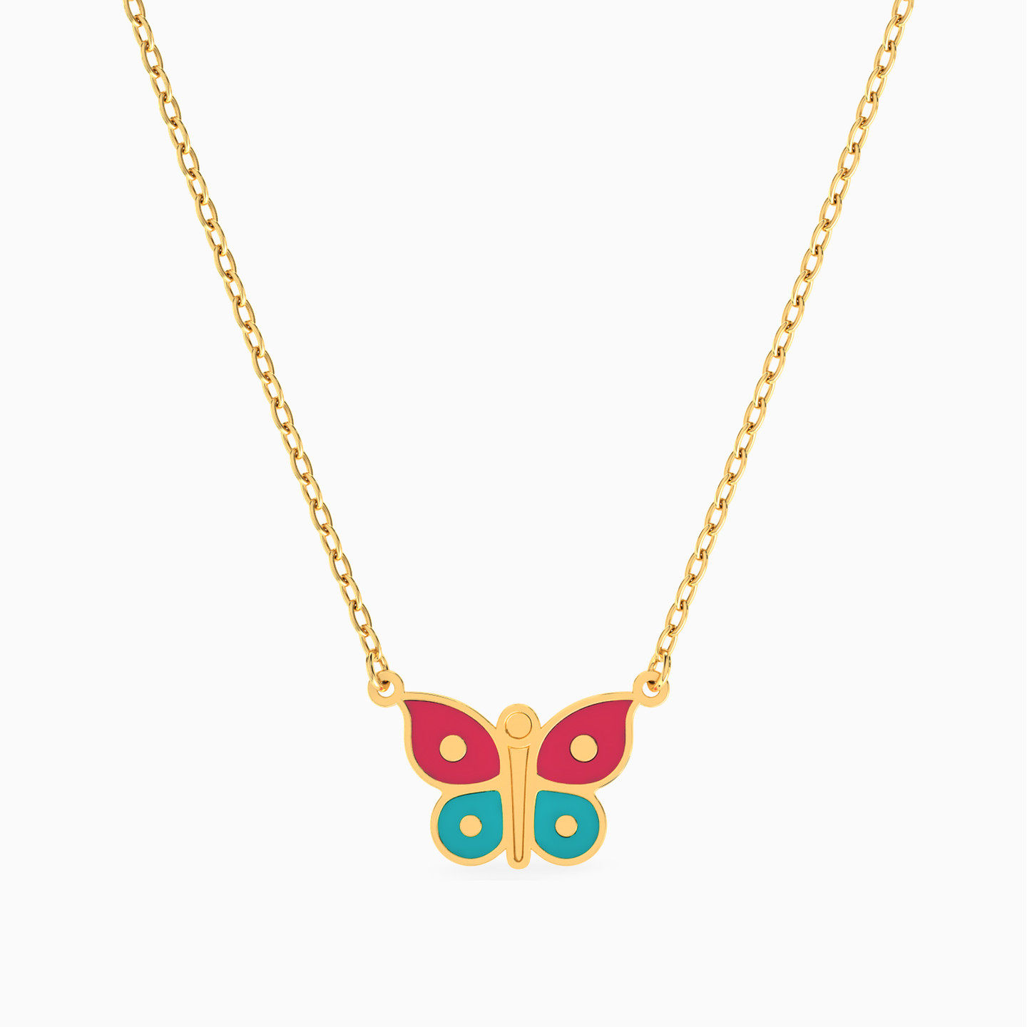 Kids Butterfly Enamel Coated Necklace in 18K Gold - 2 Kids Butterfly Enamel Coated Necklace in 18K Gold - 2