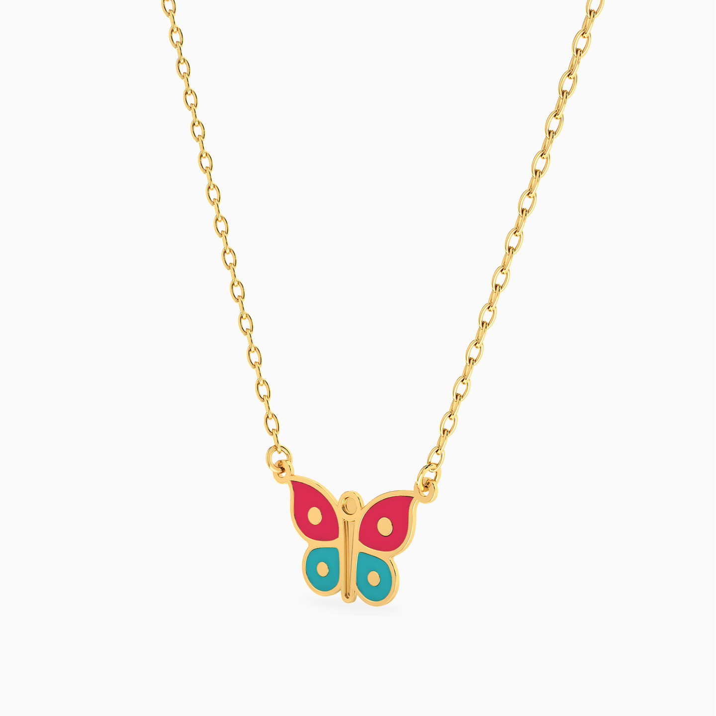 Kids Butterfly Enamel Coated Necklace in 18K Gold - 3 Kids Butterfly Enamel Coated Necklace in 18K Gold - 3