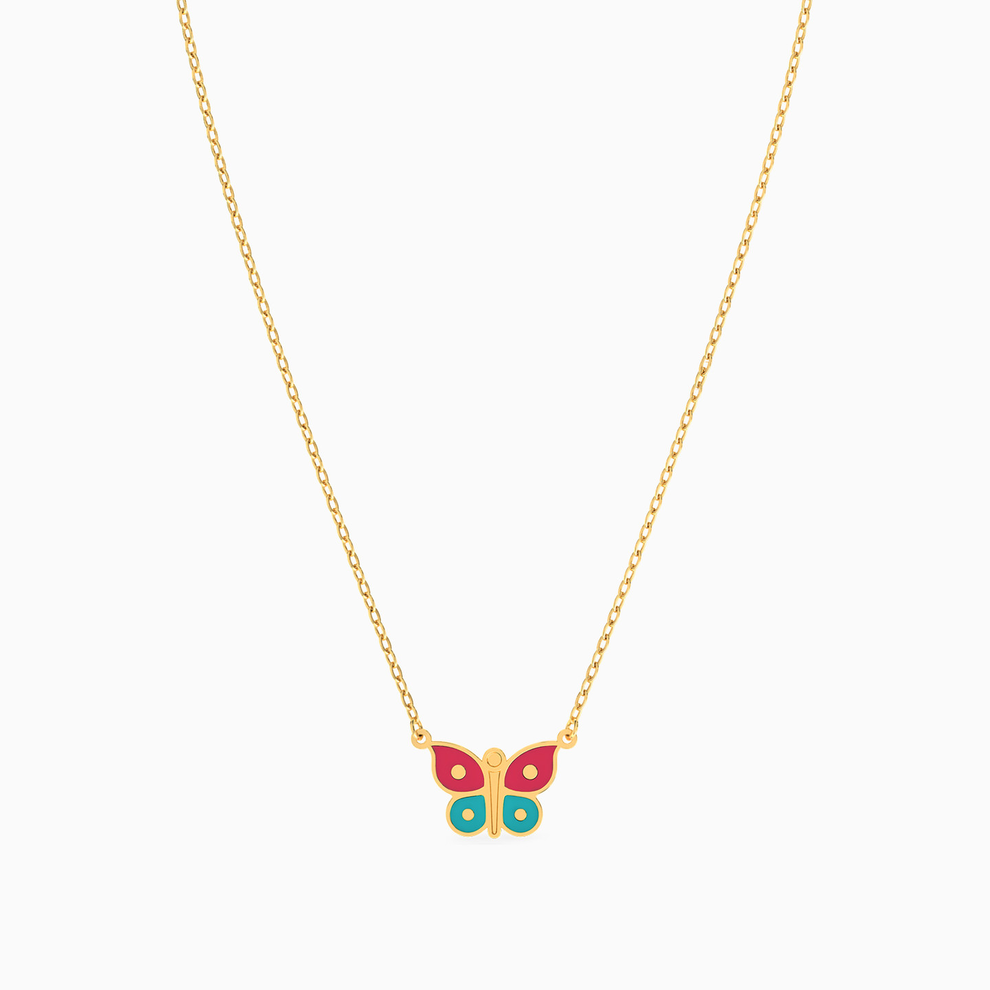 Kids Butterfly Enamel Coated Necklace in 18K Gold - 4 Kids Butterfly Enamel Coated Necklace in 18K Gold - 4
