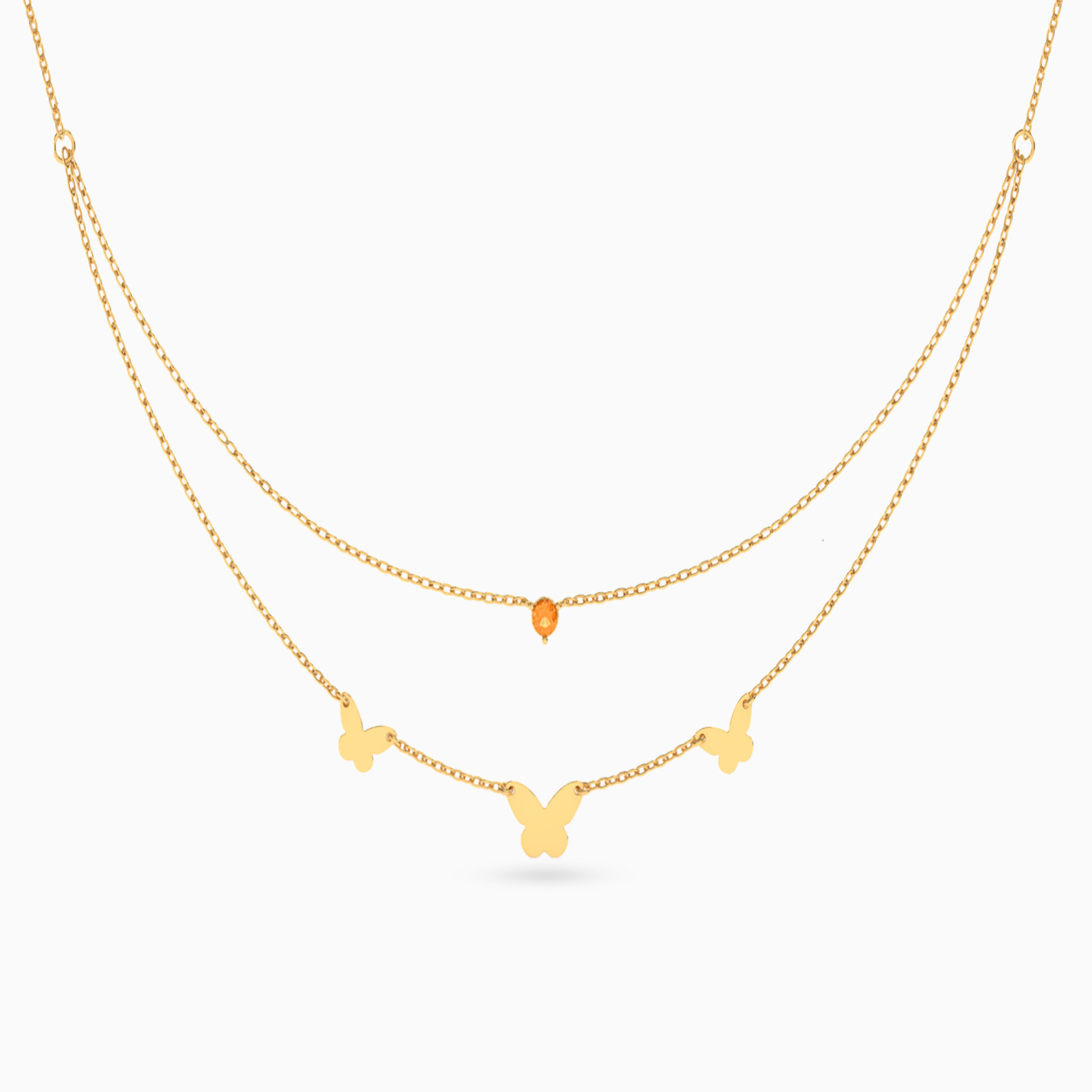 Butterfly Colored Stones Layered Necklace in 18K Gold