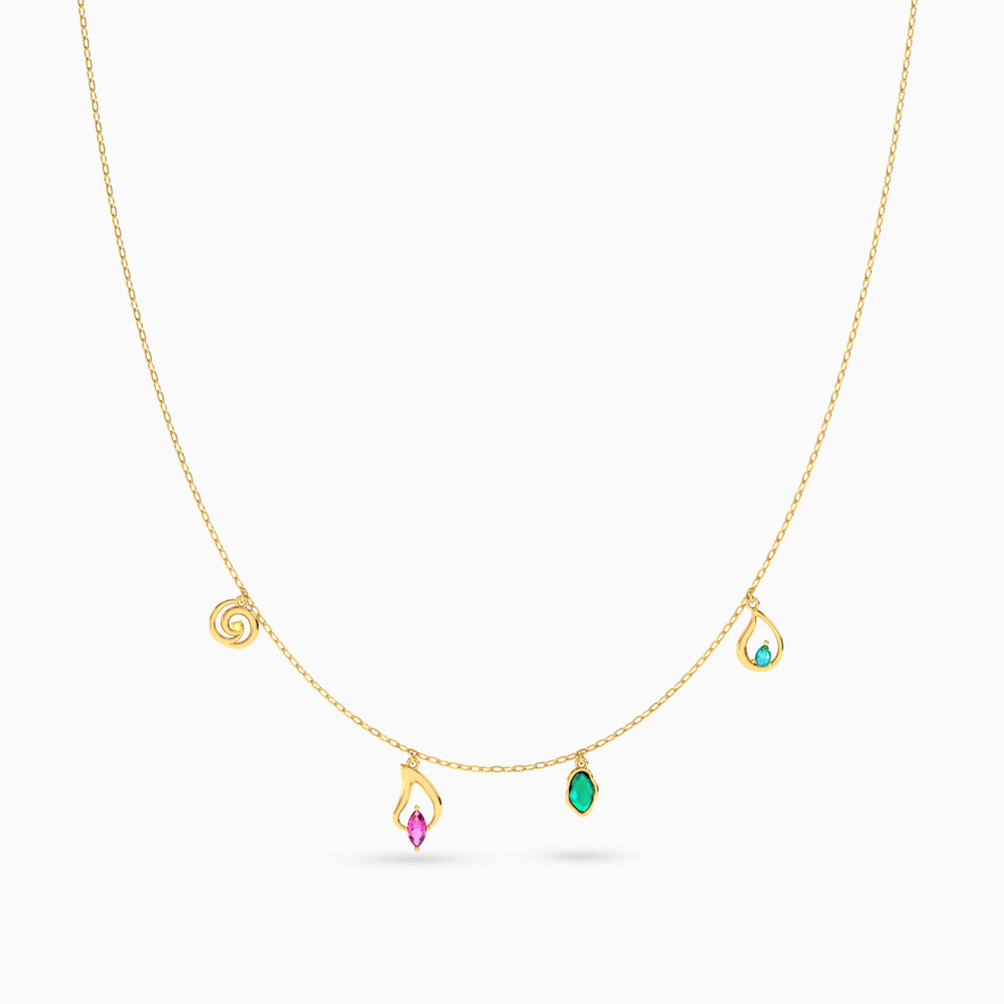 Multi-shaped Colored Stones Chain Necklace in 18K Gold - 3