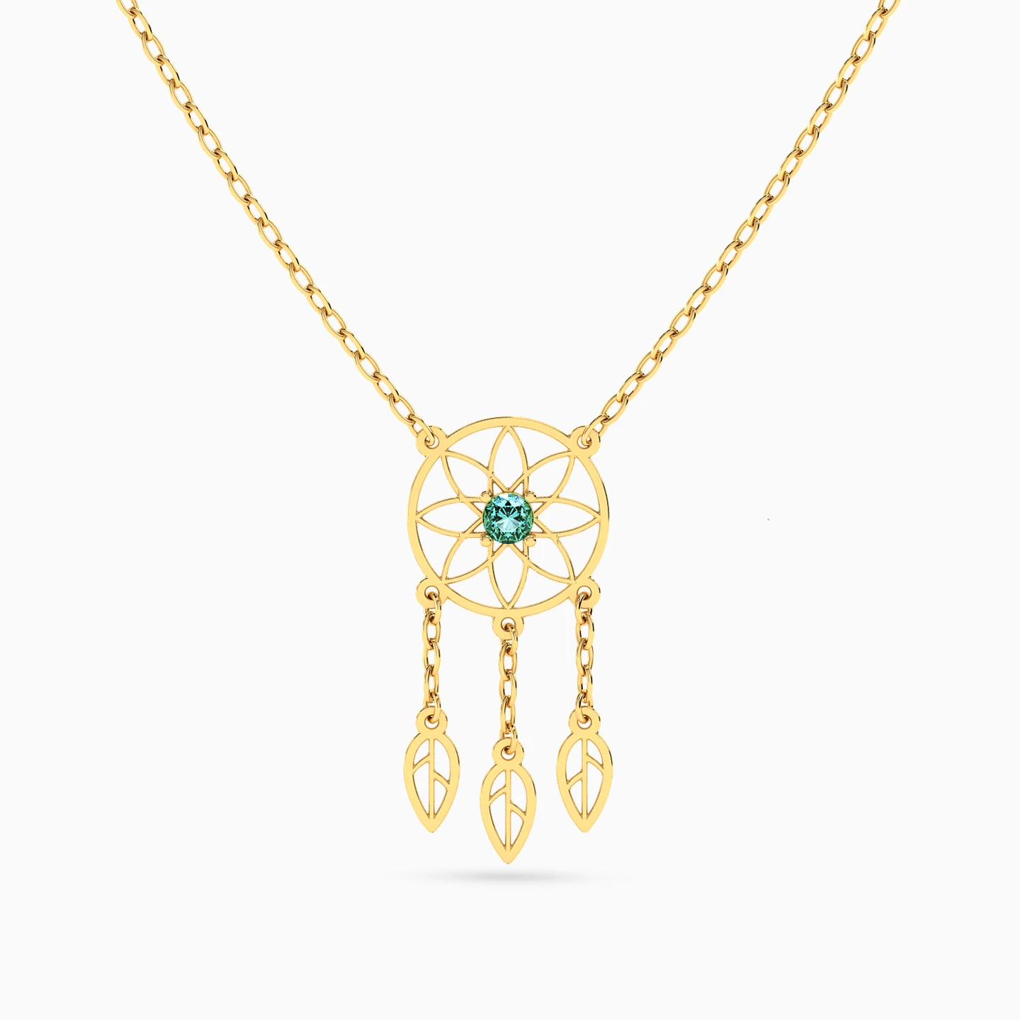 سلسلة ذهب Dreamcatcher عيار 18 قيراط مزينة بحجر أخضر - 2 سلسلة ذهب Dreamcatcher عيار 18 قيراط مزينة بحجر أخضر - 2