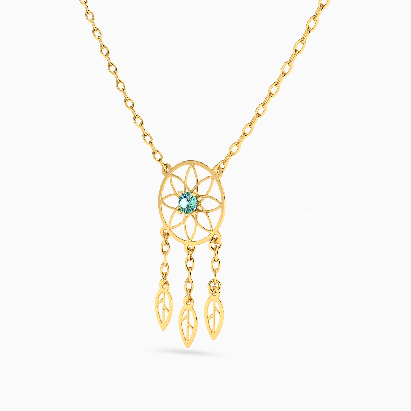 سلسلة ذهب Dreamcatcher عيار 18 قيراط مزينة بحجر أخضر - 3 سلسلة ذهب Dreamcatcher عيار 18 قيراط مزينة بحجر أخضر - 3