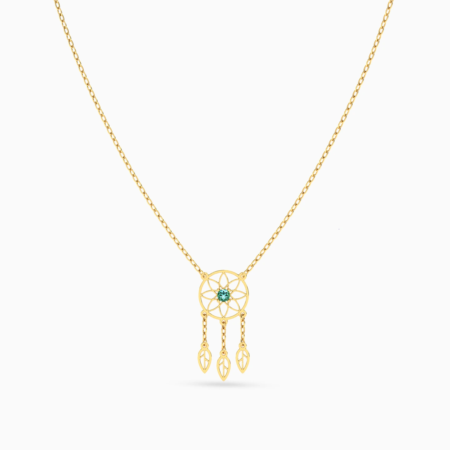 سلسلة ذهب Dreamcatcher عيار 18 قيراط مزينة بحجر أخضر - 4 سلسلة ذهب Dreamcatcher عيار 18 قيراط مزينة بحجر أخضر - 4