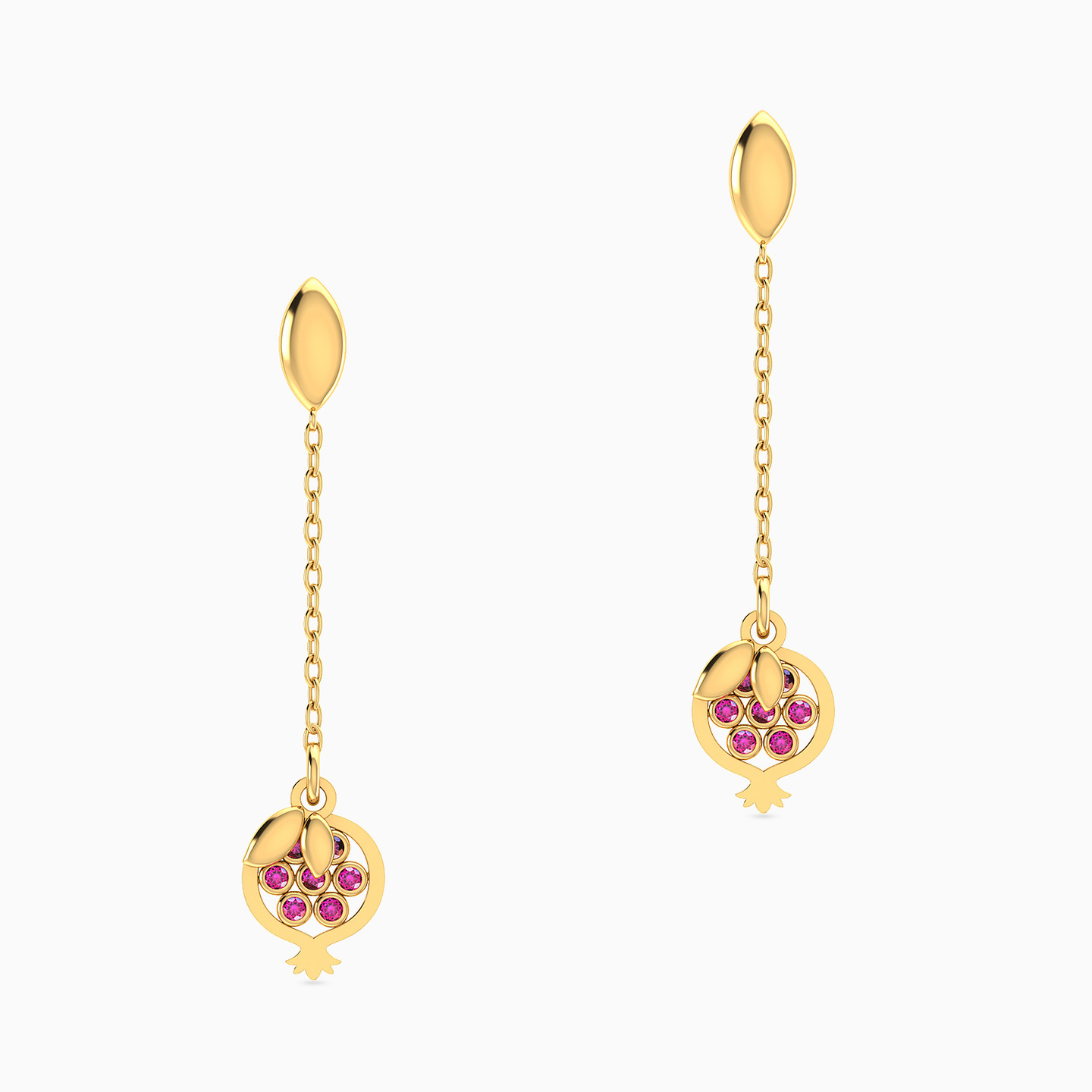 Pomegranate Colored Stones Drop Earrings in 18K Gold