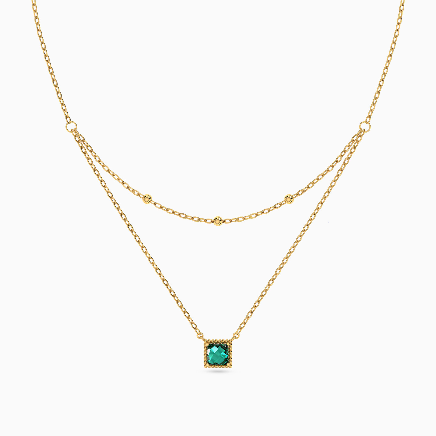 Square Colored Stones Layered Necklace in 18K Gold - 3