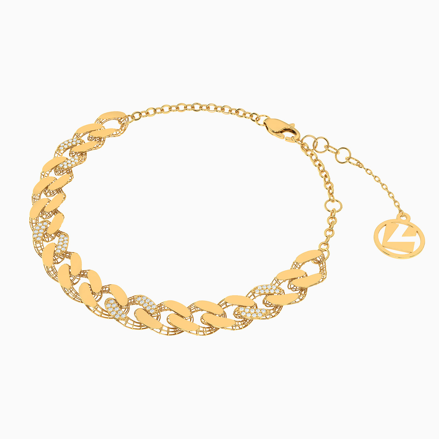 21K Gold Cubic Zirconia Chain Bracelet - 2