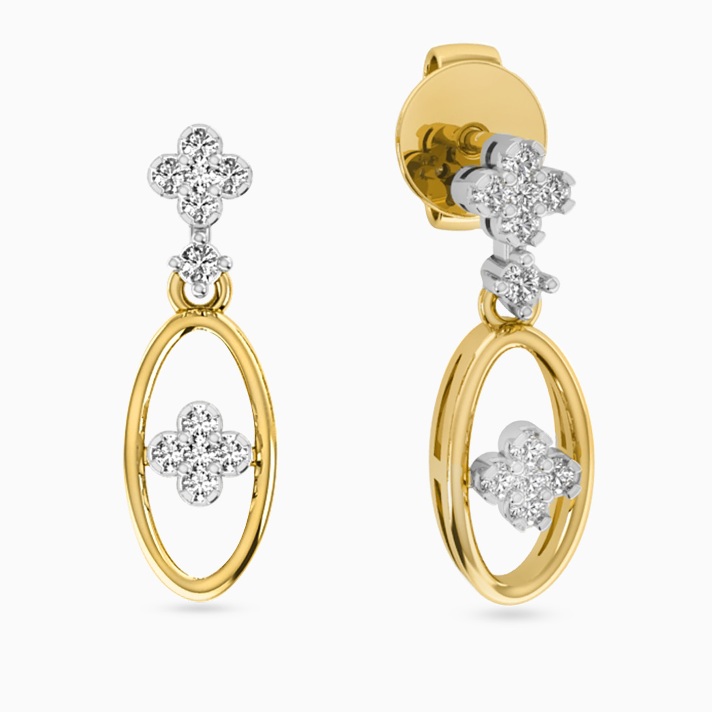 18K Gold Diamond Drop Earrings - 2