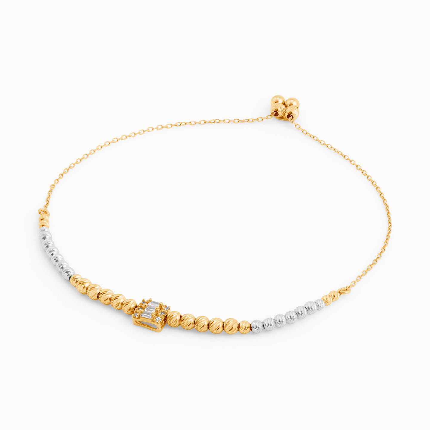 Beaded Cubic Zirconia Chain Bracelet in 21K Gold - 2 Beaded Cubic Zirconia Chain Bracelet in 21K Gold - 2