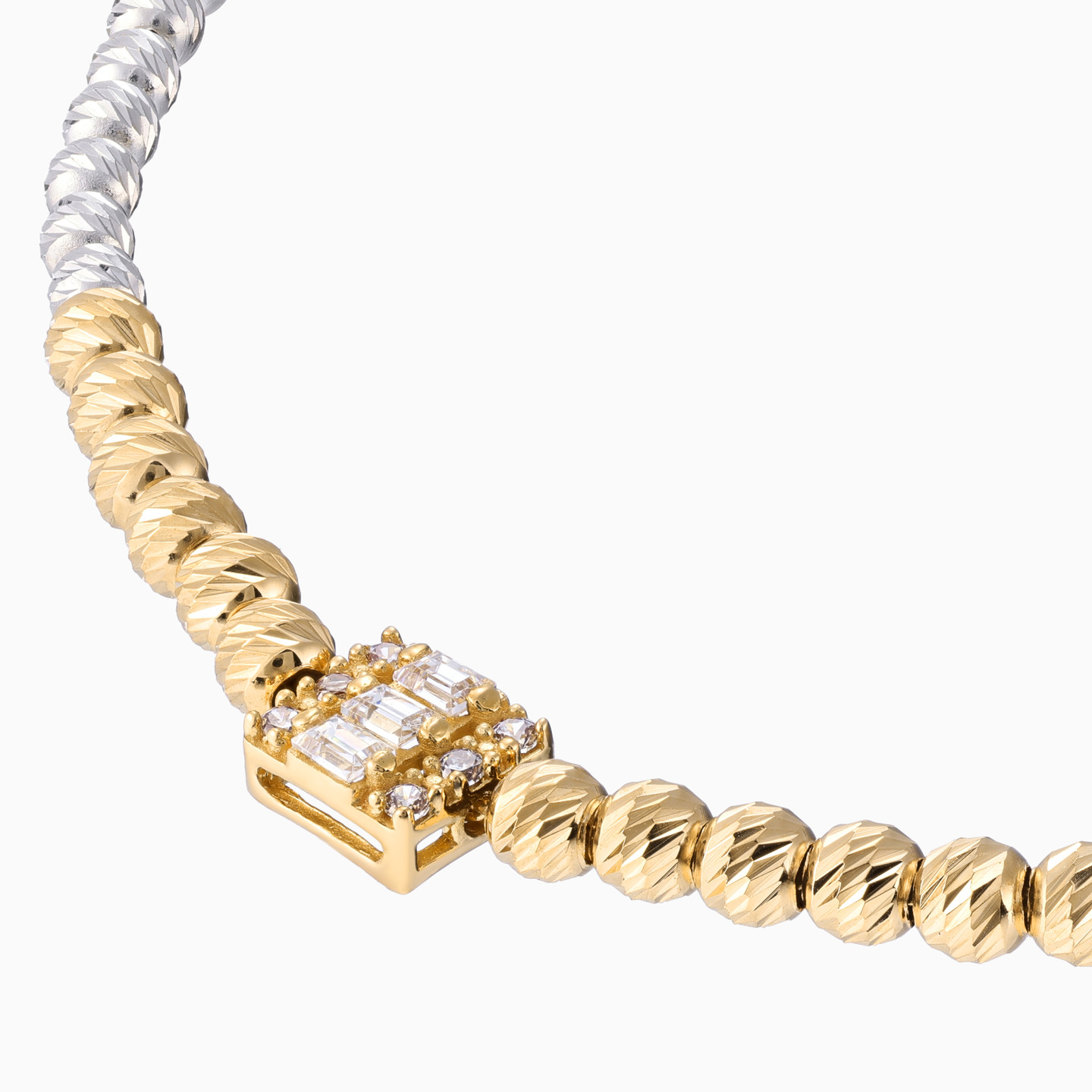 Beaded Cubic Zirconia Chain Bracelet in 21K Gold - 3 Beaded Cubic Zirconia Chain Bracelet in 21K Gold - 3