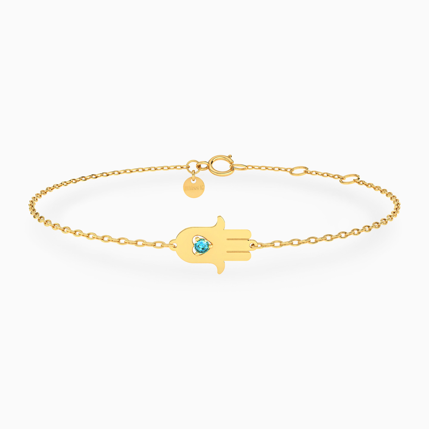 Hamsa Colored Stones Chain Bracelet in 18K Gold