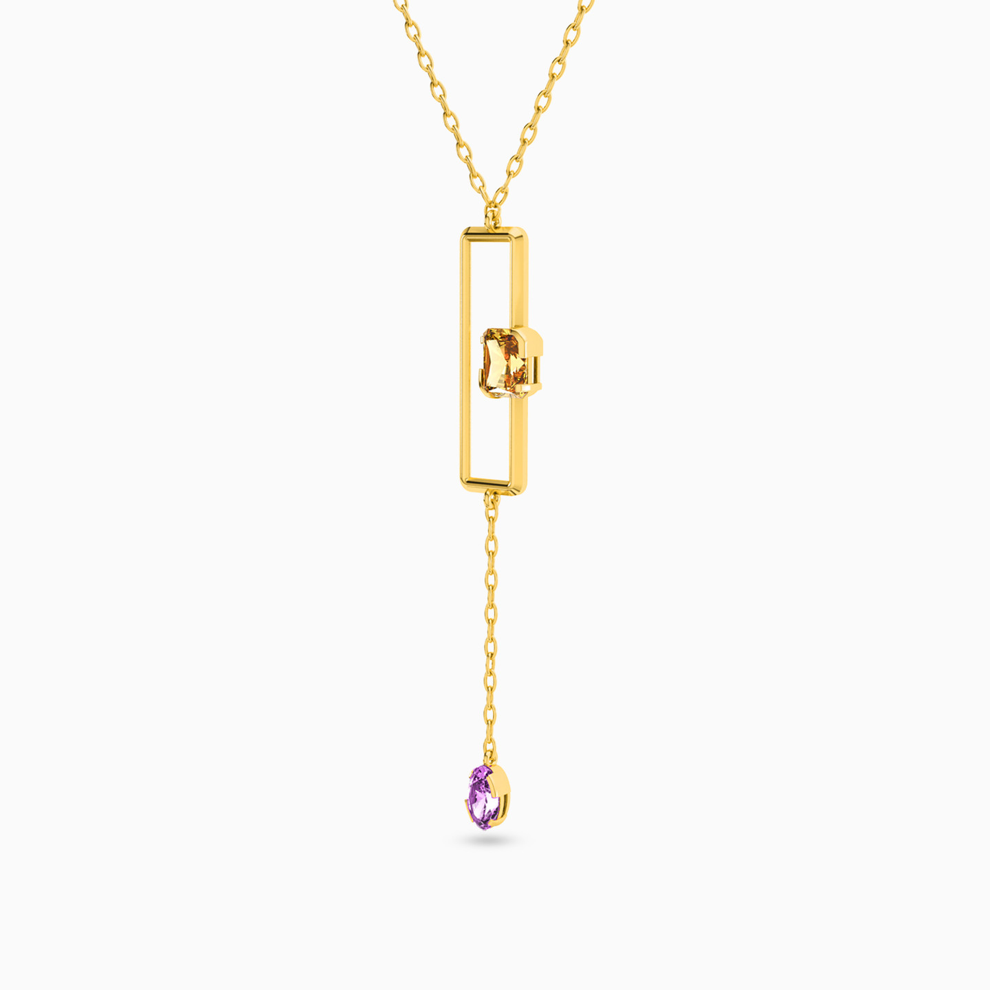Rectangle Colored Stones Necklace in 18K Gold - 2 Rectangle Colored Stones Necklace in 18K Gold - 2