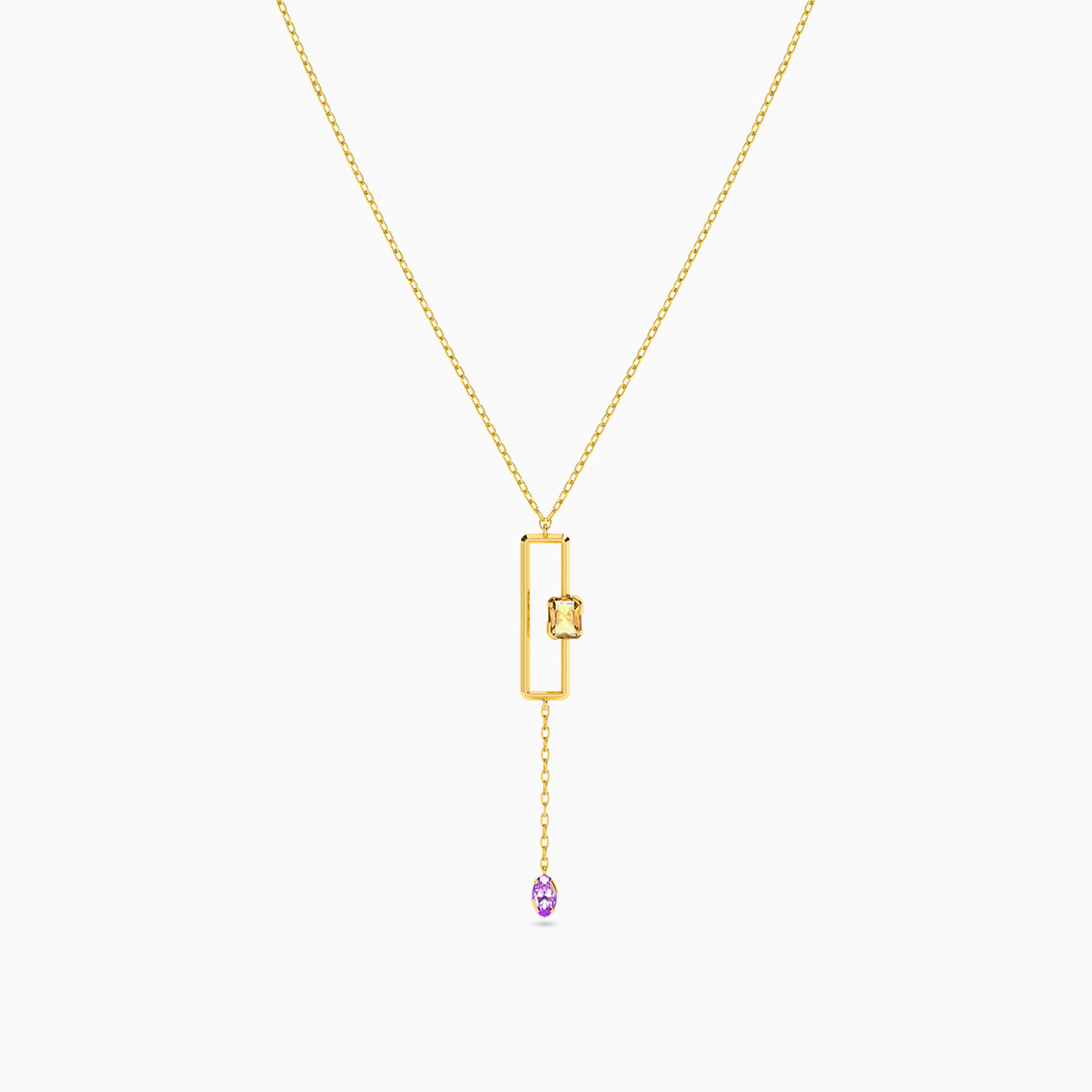Rectangle Colored Stones Necklace in 18K Gold - 3 Rectangle Colored Stones Necklace in 18K Gold - 3