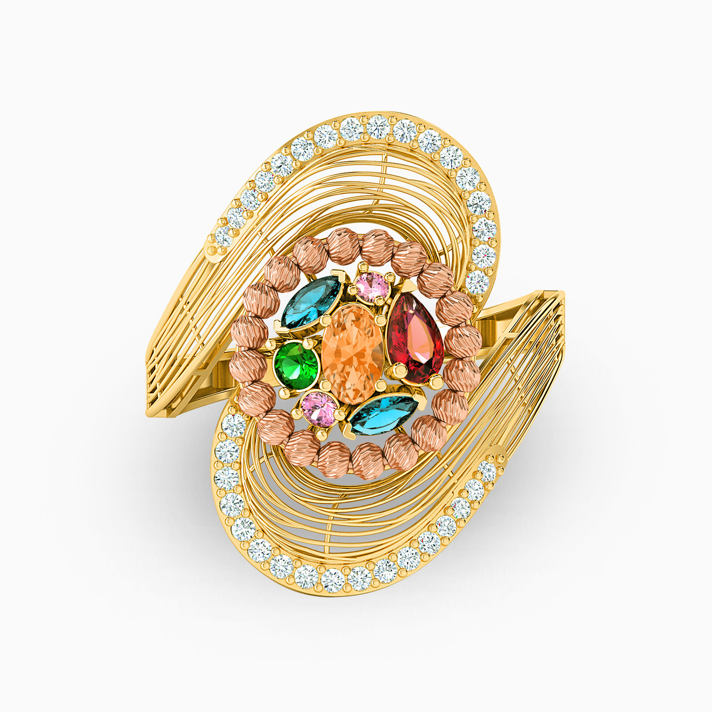 21K Gold Colored Stones Statement Ring