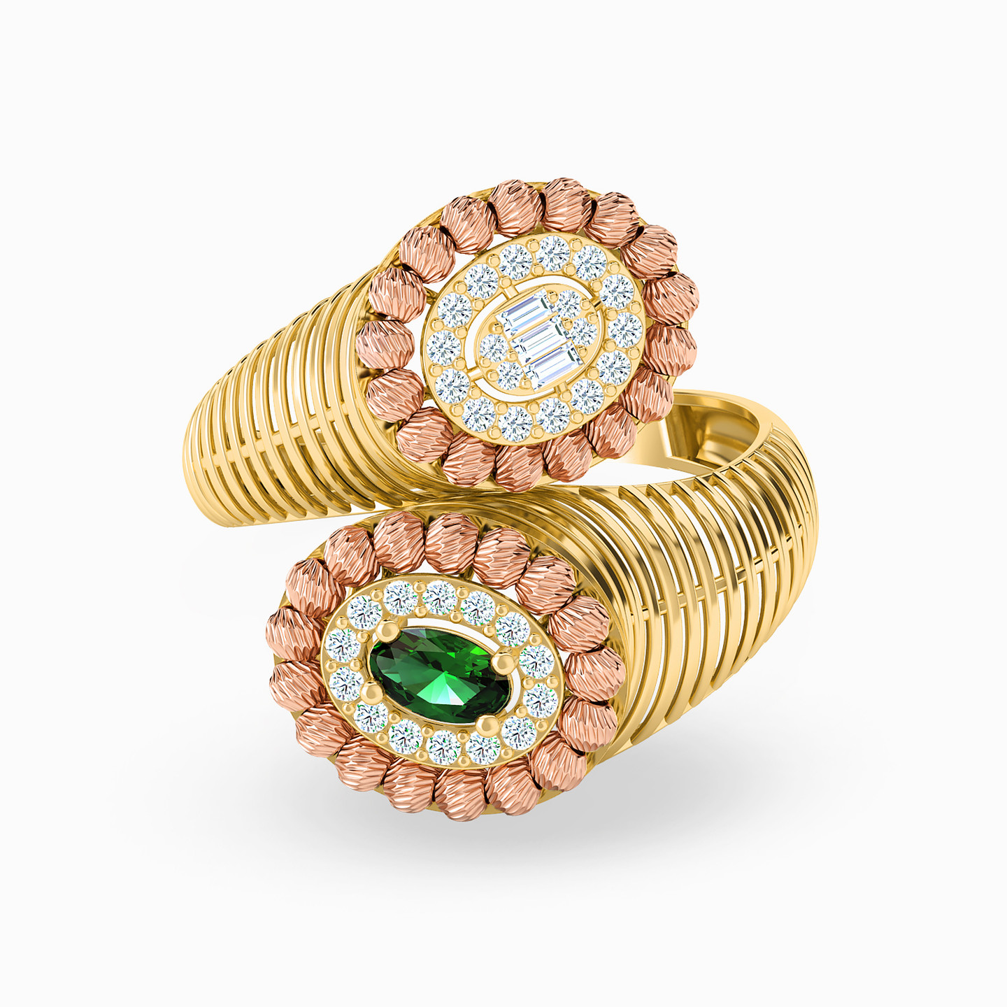 Oval Green Stones Two headed Ring in 21K Gold Oval Green Stones Two headed Ring in 21K Gold