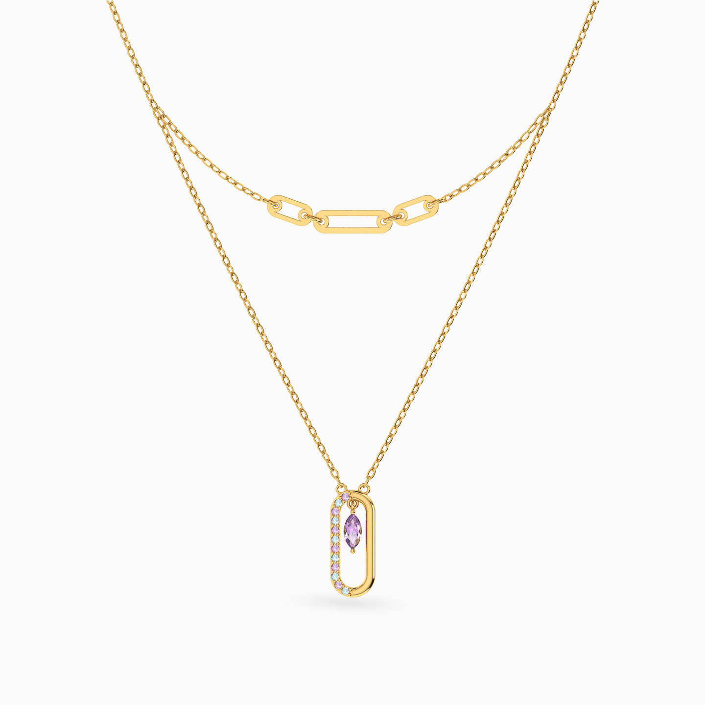 Links Colored Stones Layered Necklace in 18K Gold - 3