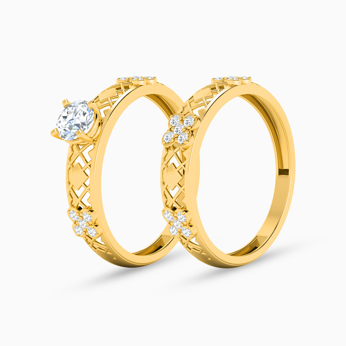 Flower Cubic Zirconia Twin Rings in 21K Gold