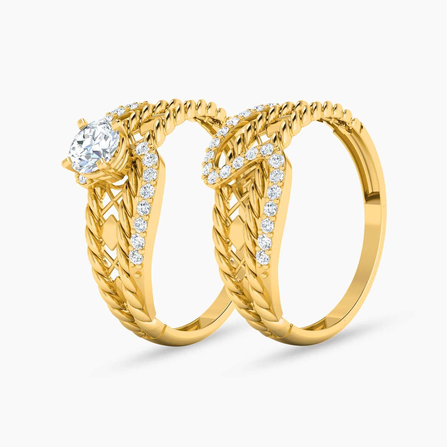 Twist Cubic Zirconia Twin Rings in 21K Gold Twist Cubic Zirconia Twin Rings in 21K Gold