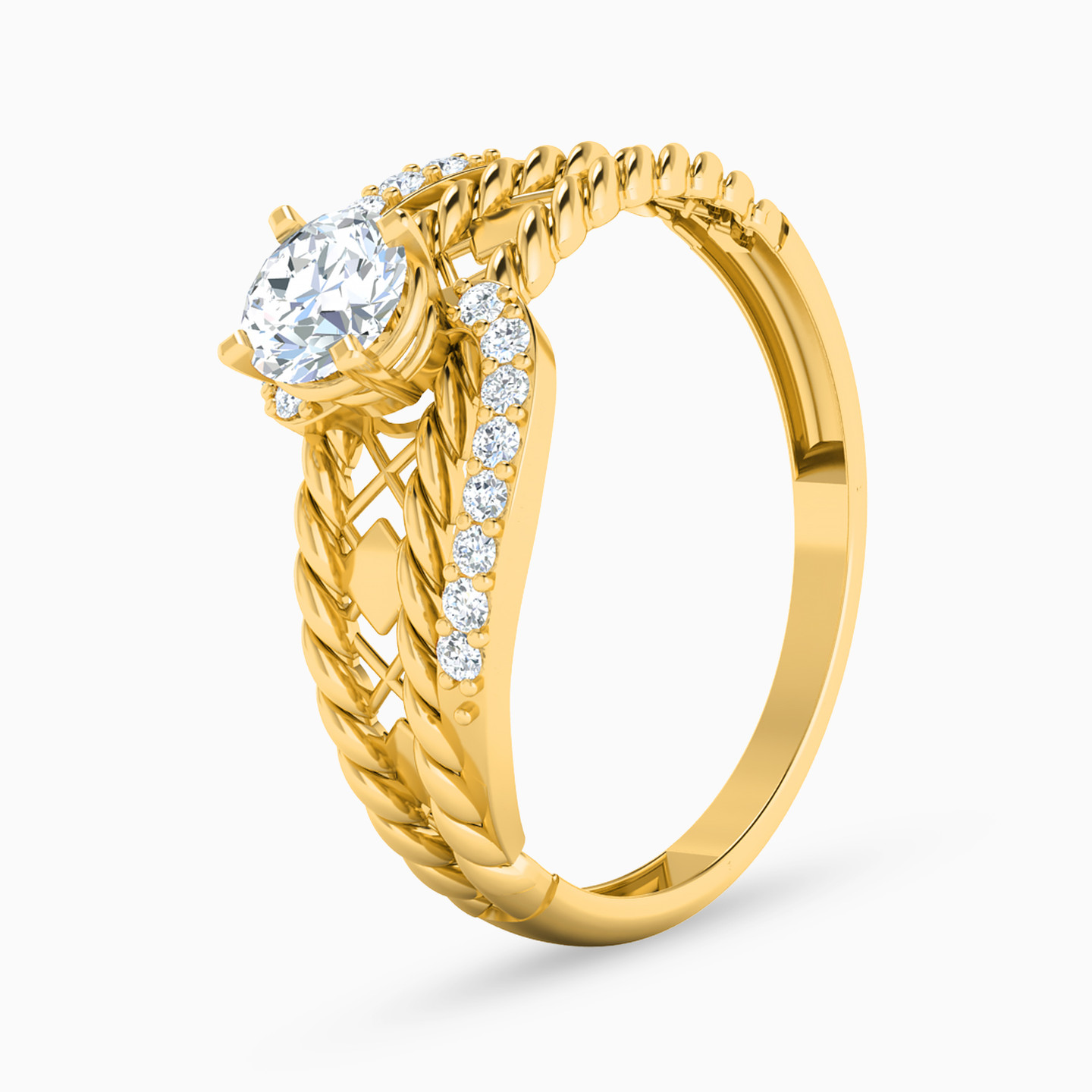Twist Cubic Zirconia Twin Rings in 21K Gold - 2 Twist Cubic Zirconia Twin Rings in 21K Gold - 2