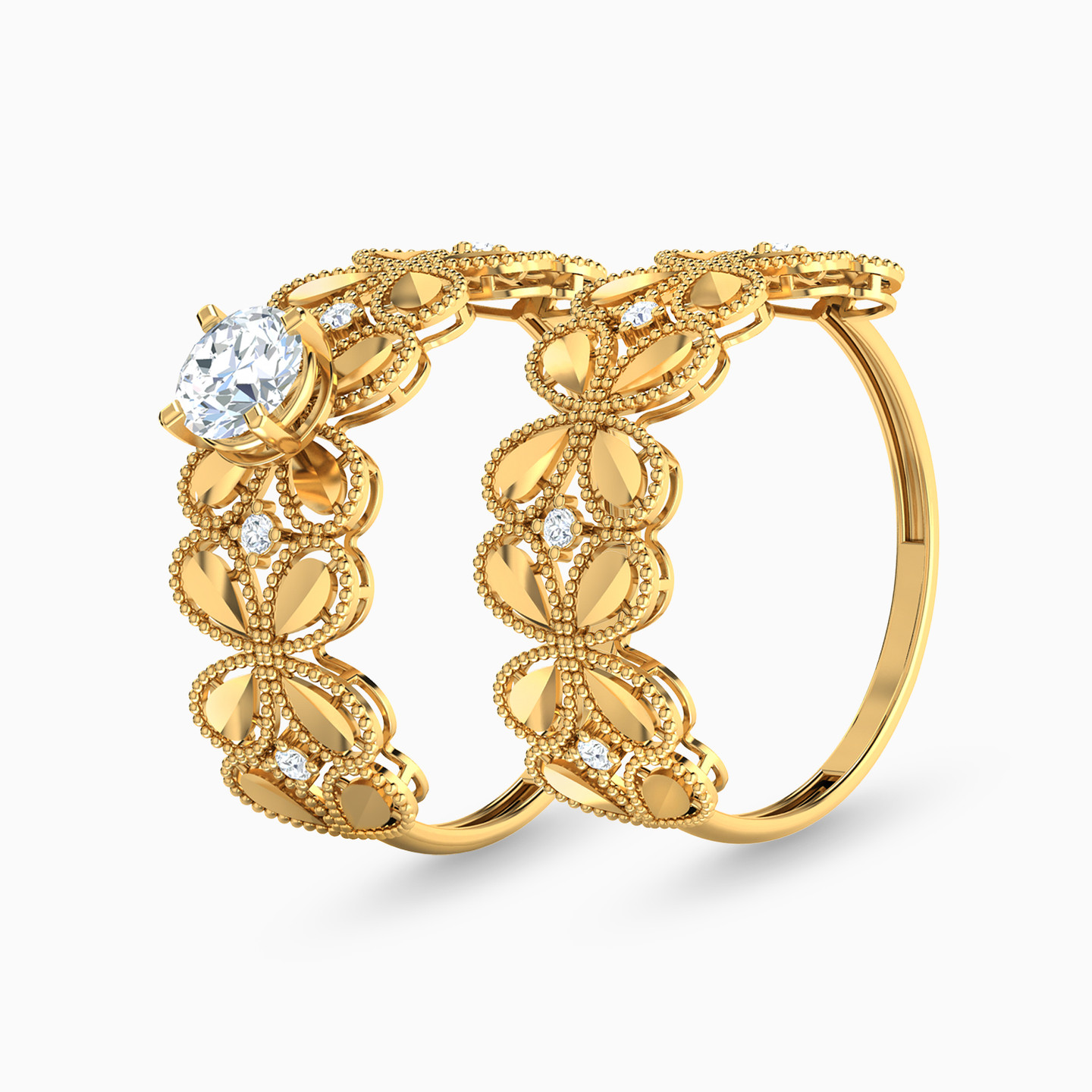 Flower Cubic Zirconia Twin Rings in 21K Gold Flower Cubic Zirconia Twin Rings in 21K Gold
