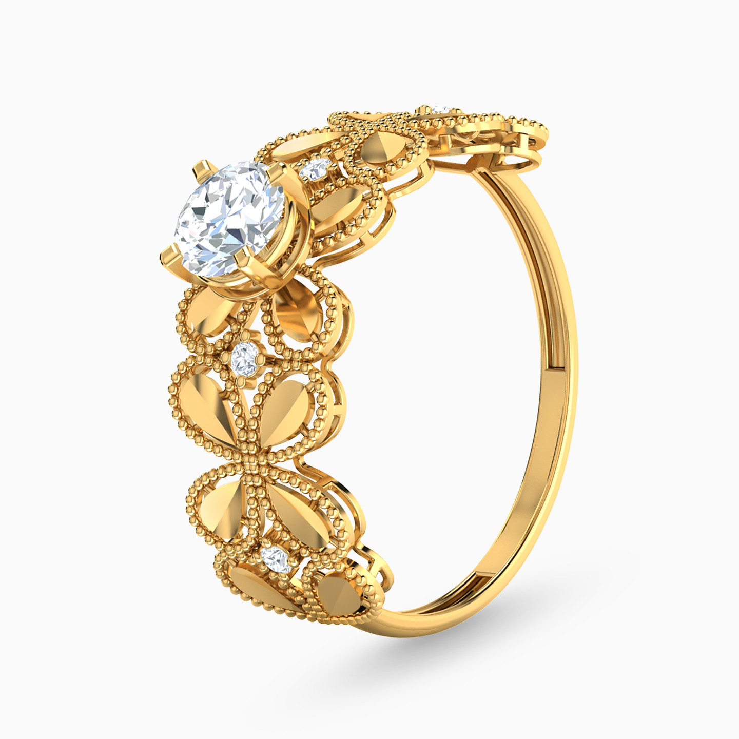 Flower Cubic Zirconia Twin Rings in 21K Gold - 2 Flower Cubic Zirconia Twin Rings in 21K Gold - 2