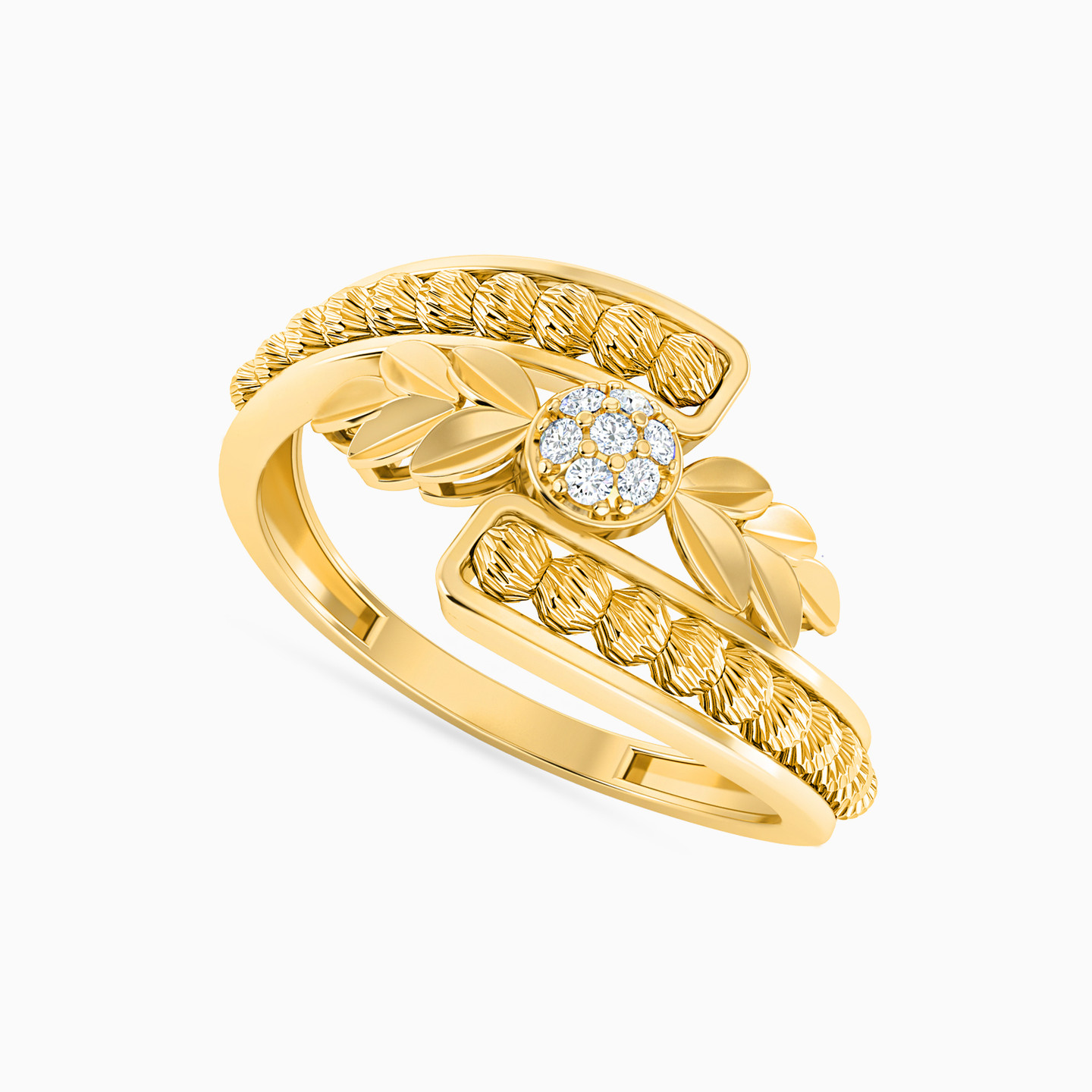 Leaf Cubic Zirconia Ring in 21K Gold - 2 Leaf Cubic Zirconia Ring in 21K Gold - 2