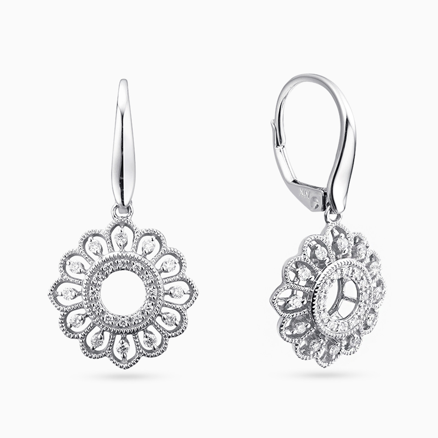 Flower Diamond Drop Earrings in 18K Gold - 2 Flower Diamond Drop Earrings in 18K Gold - 2