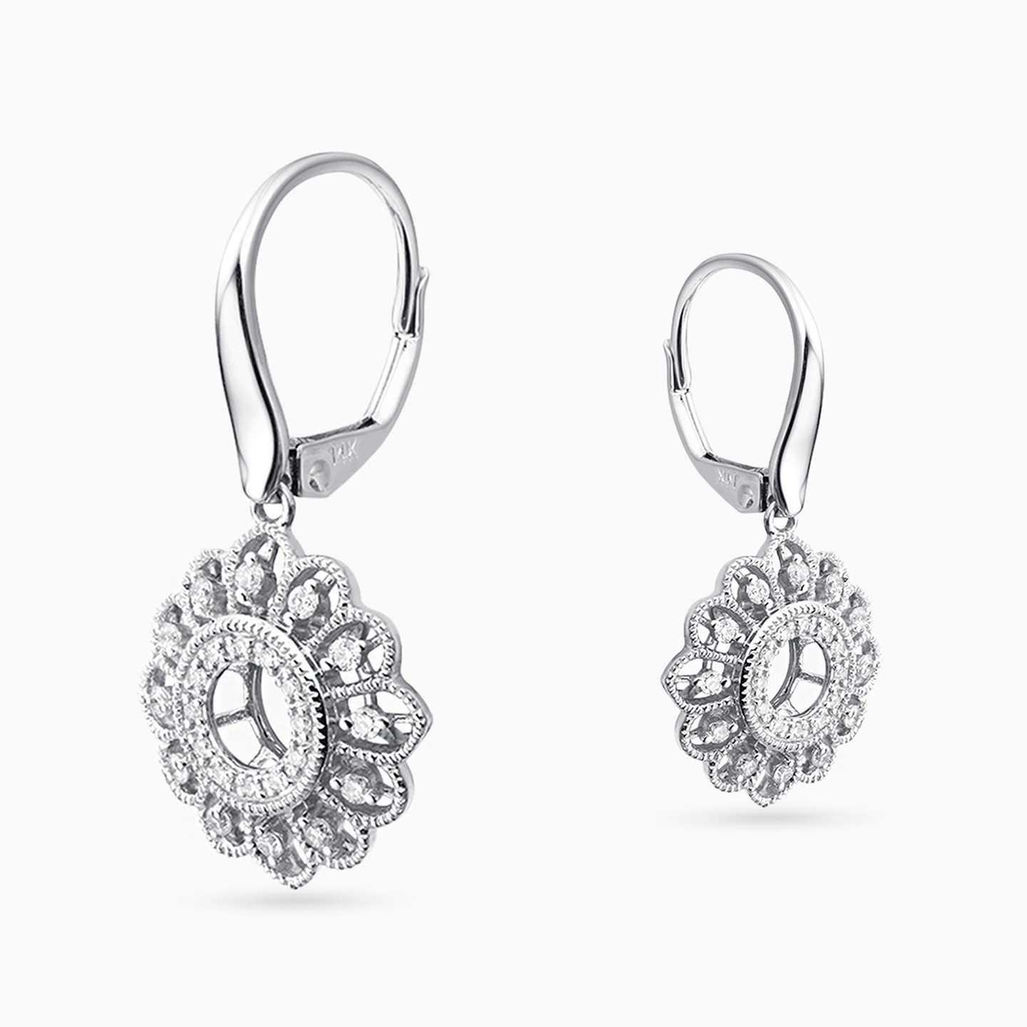 Flower Diamond Drop Earrings in 18K Gold - 3 Flower Diamond Drop Earrings in 18K Gold - 3