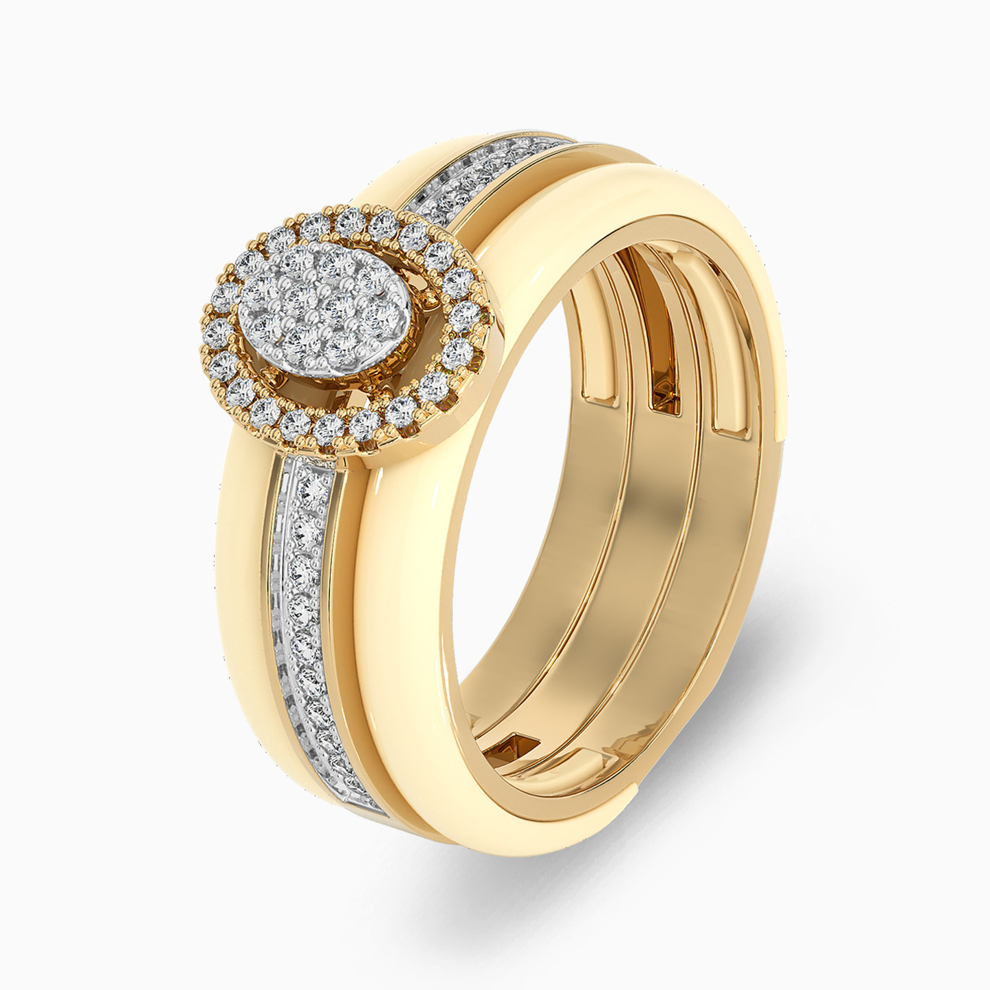 18K Gold Diamond & Enamel Coated Twin Rings