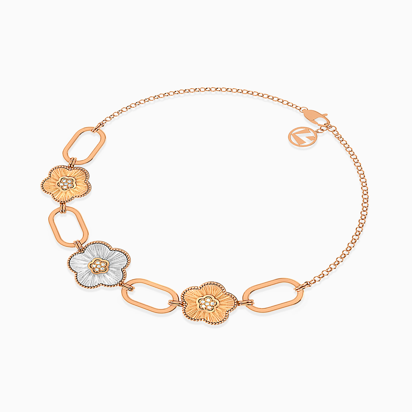 Flower Cubic Zirconia Chain Bracelet in 21K Gold - 2 Flower Cubic Zirconia Chain Bracelet in 21K Gold - 2