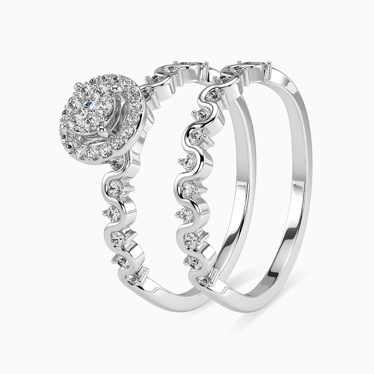 Circle Diamond Twin Rings in 18K Gold - 2 Circle Diamond Twin Rings in 18K Gold - 2