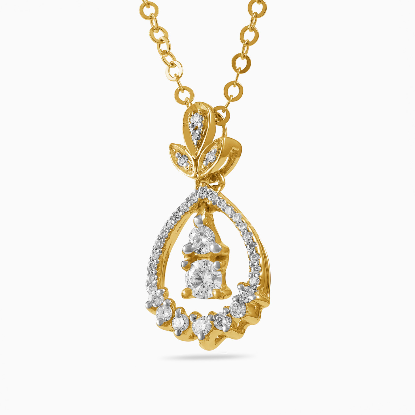 Pear Diamond Necklace in 18K Gold - 2 Pear Diamond Necklace in 18K Gold - 2