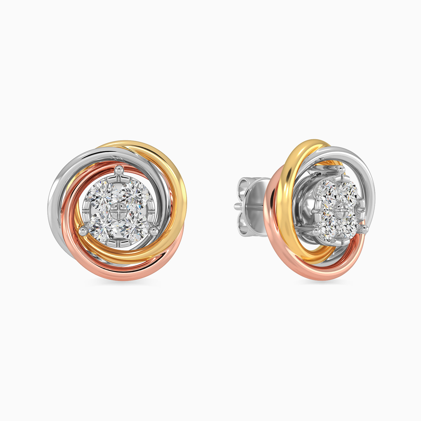 18K Gold Diamond Stud Earrings - 2