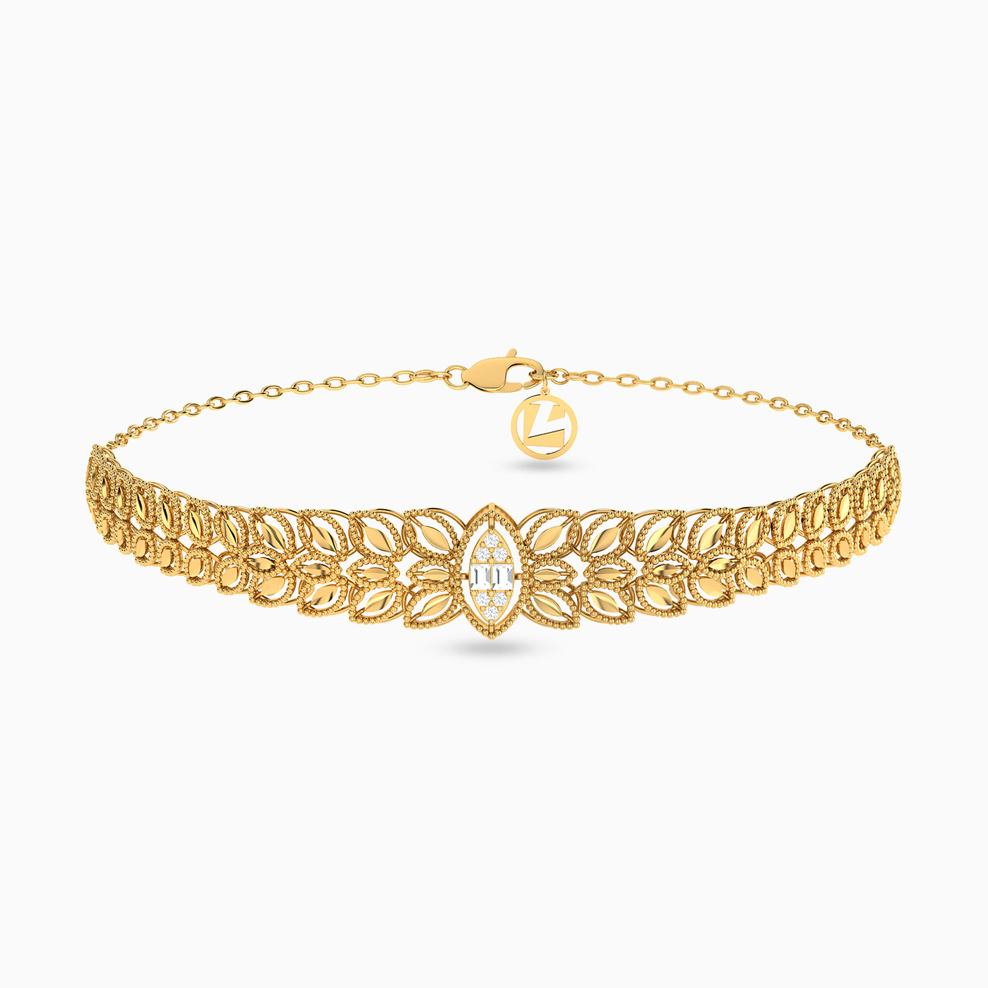 Leaf Cubic Zirconia Chain Bracelet in 21K Gold