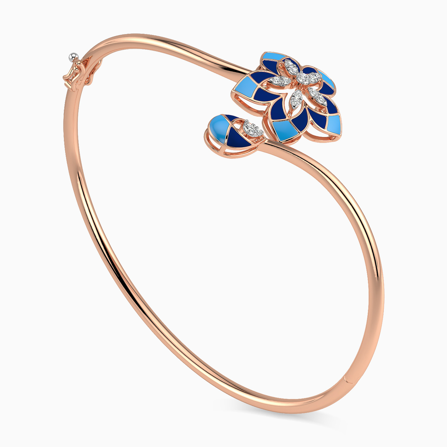 Flower Diamond & Enamel Coated Bangle Bracelet in 18K Gold - 4 Flower Diamond & Enamel Coated Bangle Bracelet in 18K Gold - 4