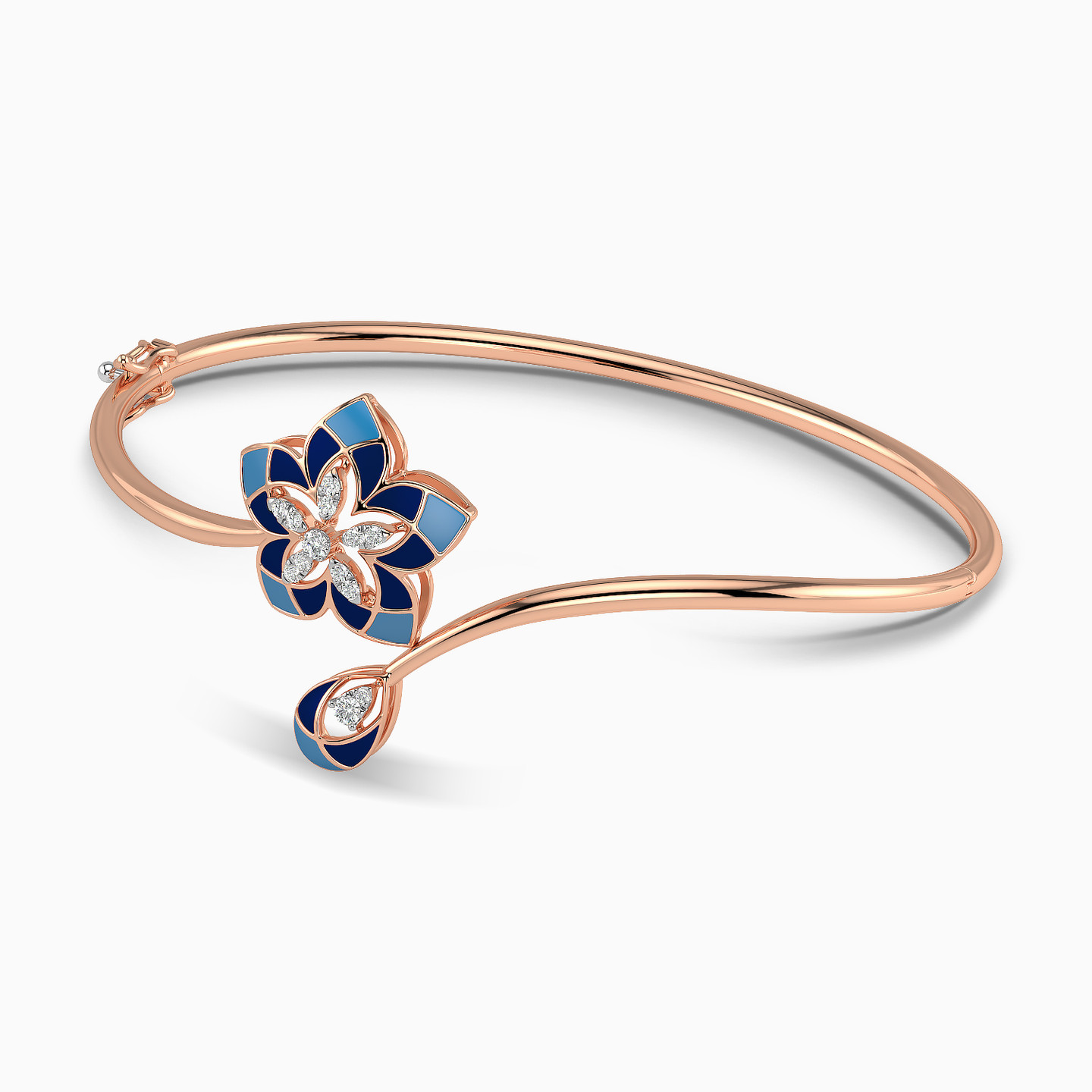 Flower Diamond & Enamel Coated Bangle Bracelet in 18K Gold - 3 Flower Diamond & Enamel Coated Bangle Bracelet in 18K Gold - 3
