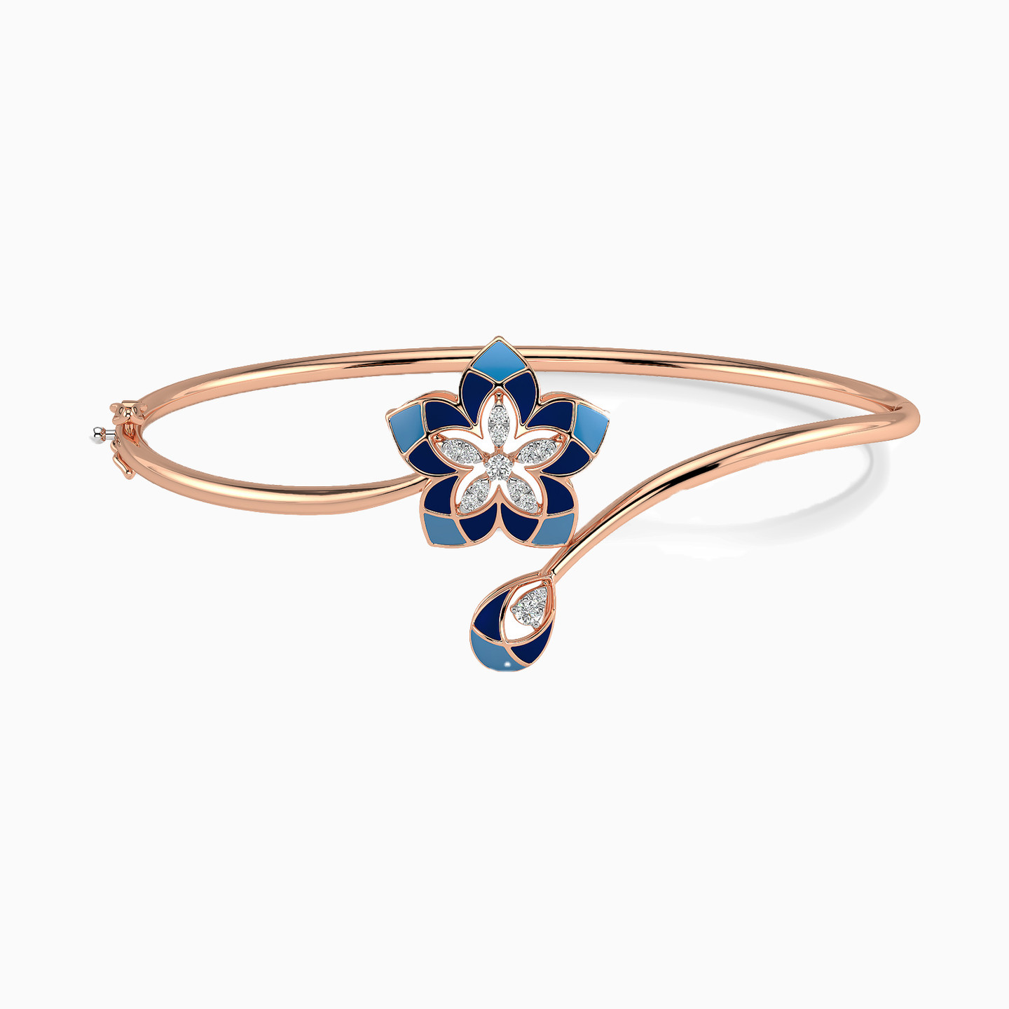 Flower Diamond & Enamel Coated Bangle Bracelet in 18K Gold - 2 Flower Diamond & Enamel Coated Bangle Bracelet in 18K Gold - 2