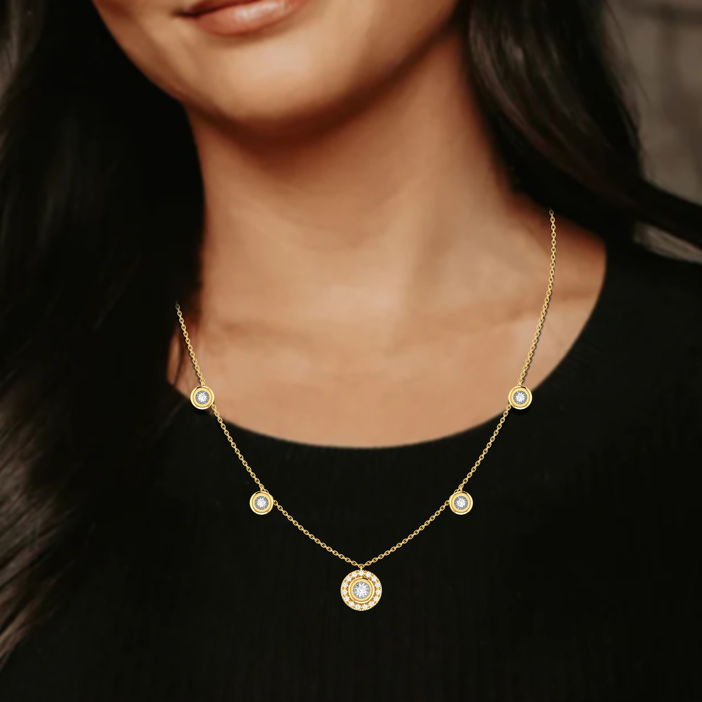 Circle Diamond Chain Necklace in 18K Gold - 2 Circle Diamond Chain Necklace in 18K Gold - 2