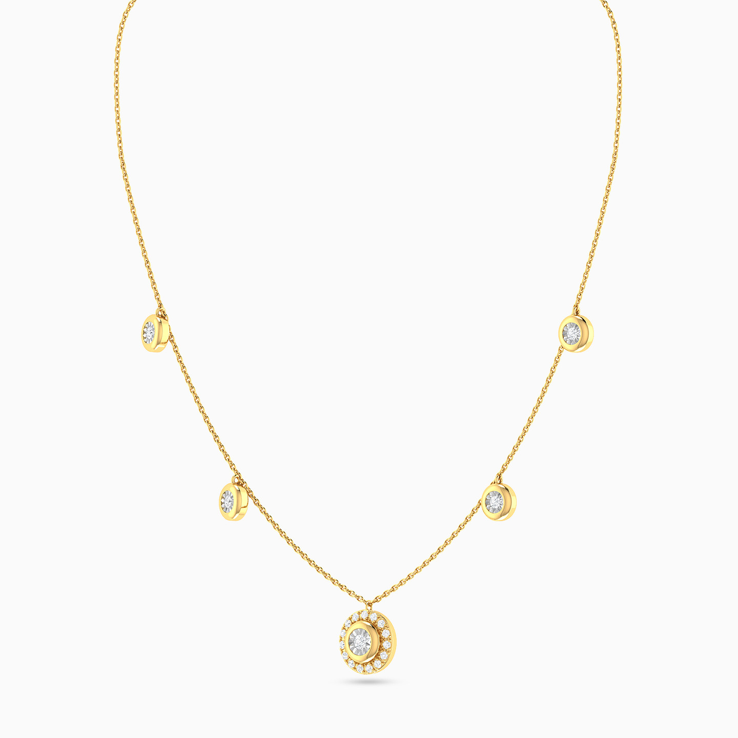 Circle Diamond Chain Necklace in 18K Gold - 3 Circle Diamond Chain Necklace in 18K Gold - 3