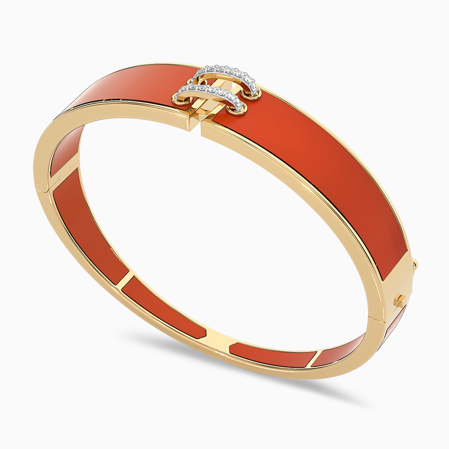 Link Diamond & Enamel Coated Bangle Bracelet in 18K Gold - 3