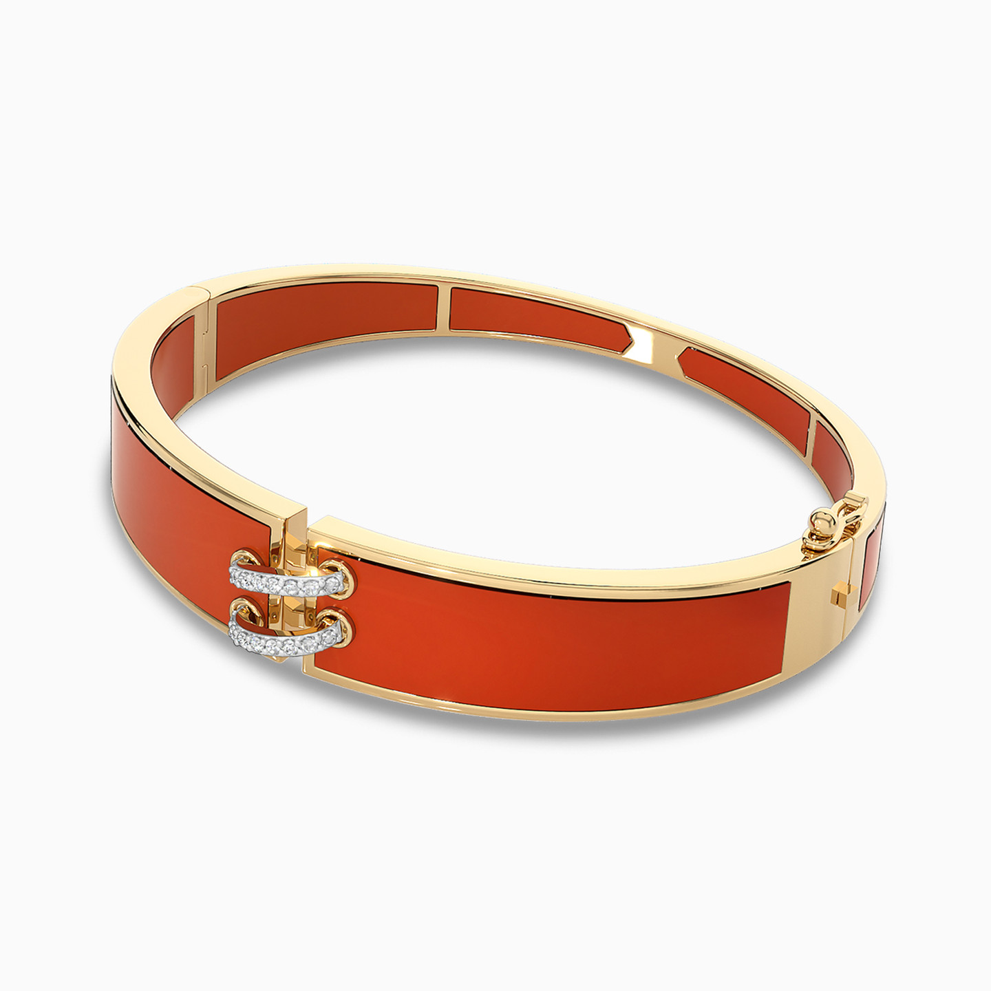 Link Diamond & Enamel Coated Bangle Bracelet in 18K Gold - 2