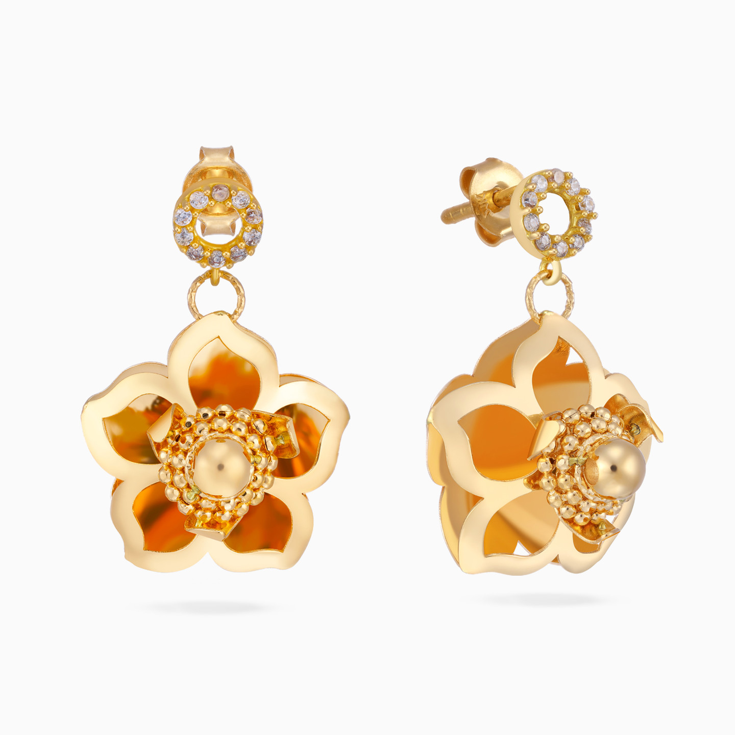 Flower Drop Earrings in 21K Gold Flower Drop Earrings in 21K Gold