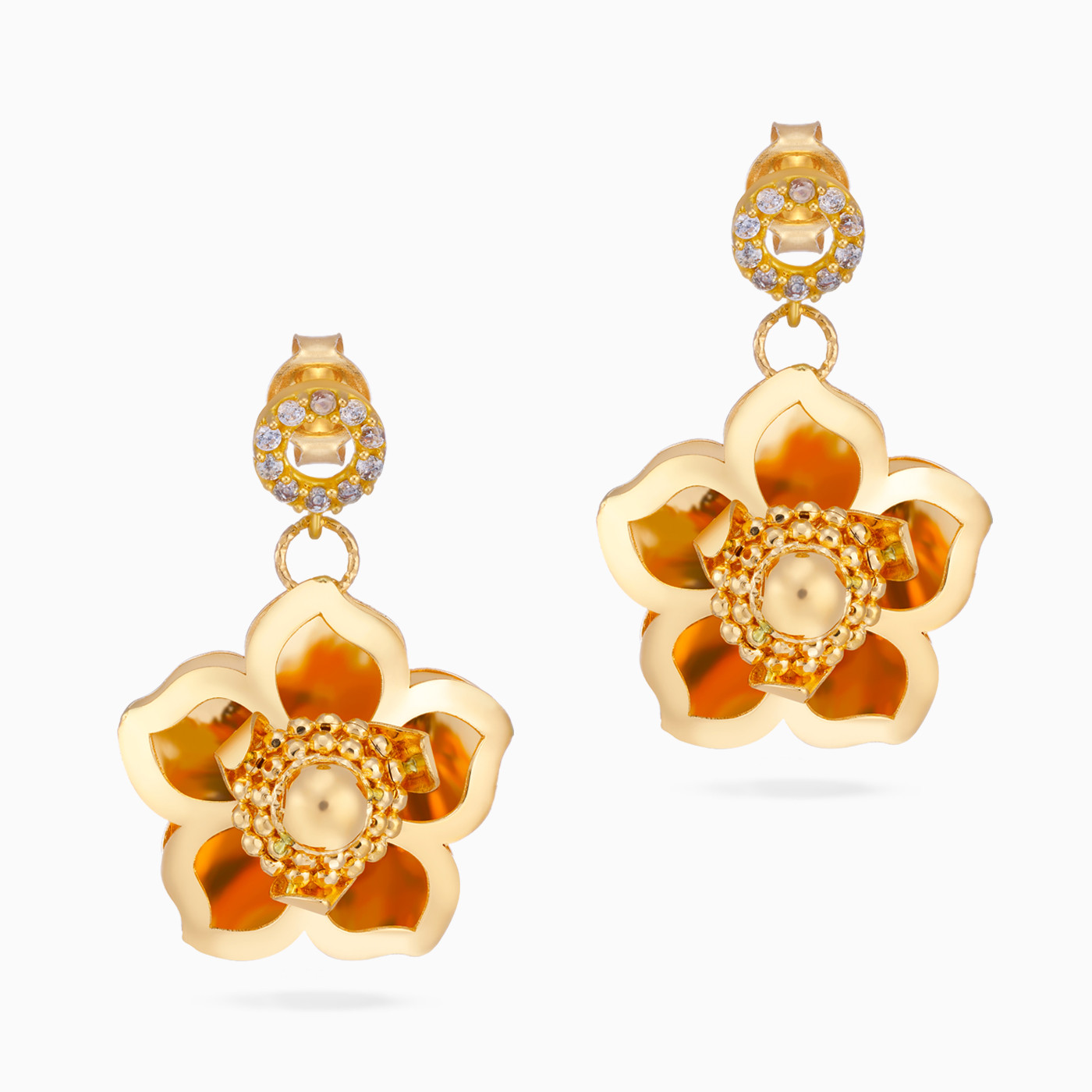 Flower Drop Earrings in 21K Gold - 3 Flower Drop Earrings in 21K Gold - 3