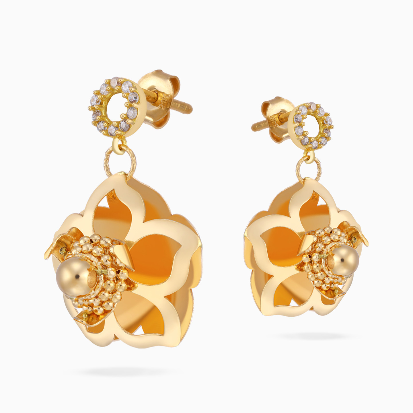 Flower Drop Earrings in 21K Gold - 4 Flower Drop Earrings in 21K Gold - 4