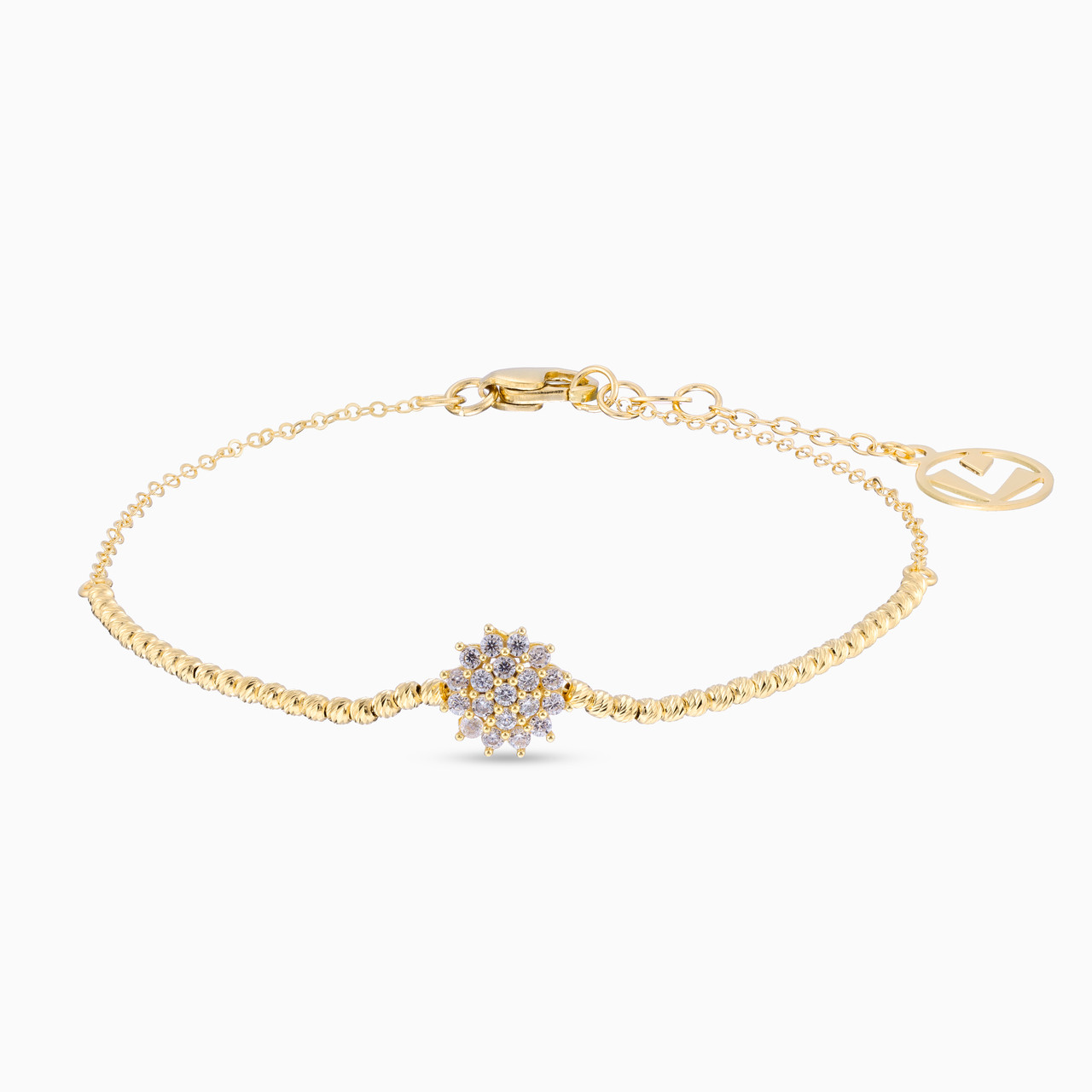 أسورة بسلسلة ذهب زهرة عيار 21 قيراط مزينة بأحجار الزركون أسورة بسلسلة ذهب زهرة عيار 21 قيراط مزينة بأحجار الزركون