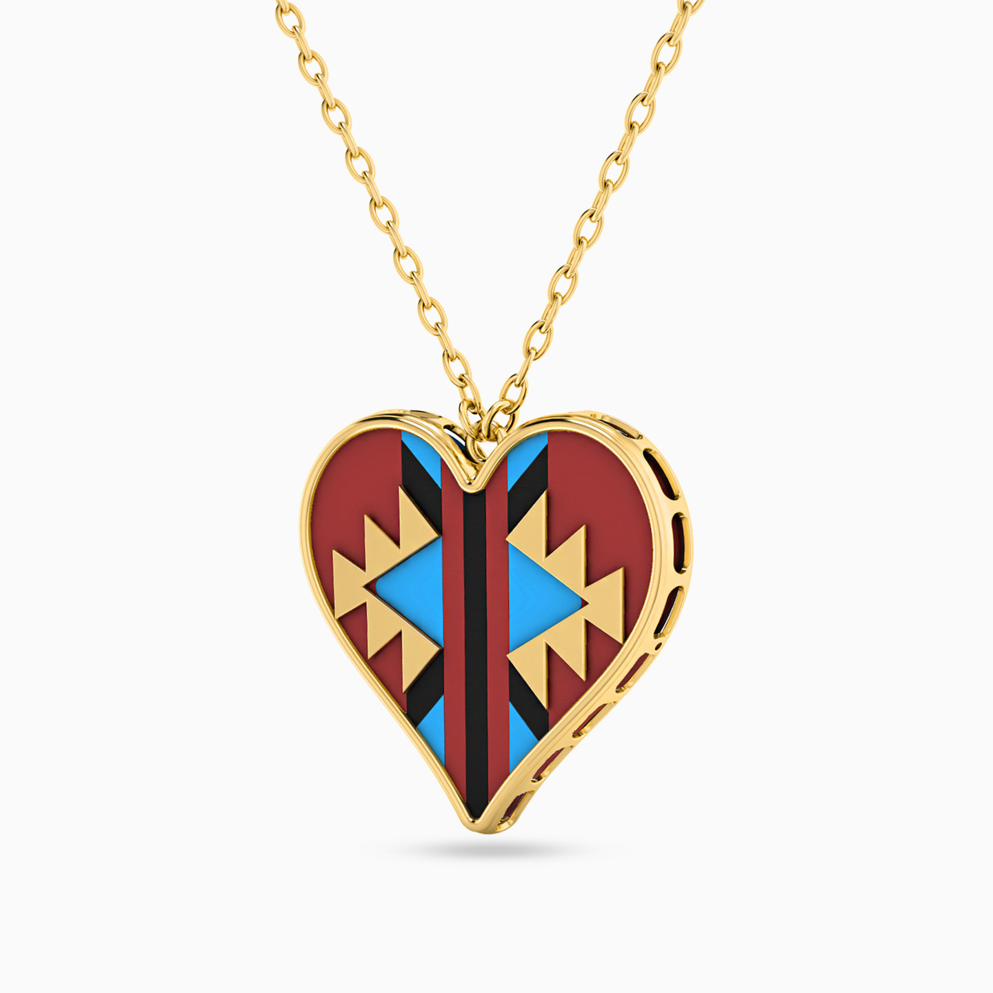 Heart Colored Stones Necklace in 18K Gold - 2 Heart Colored Stones Necklace in 18K Gold - 2