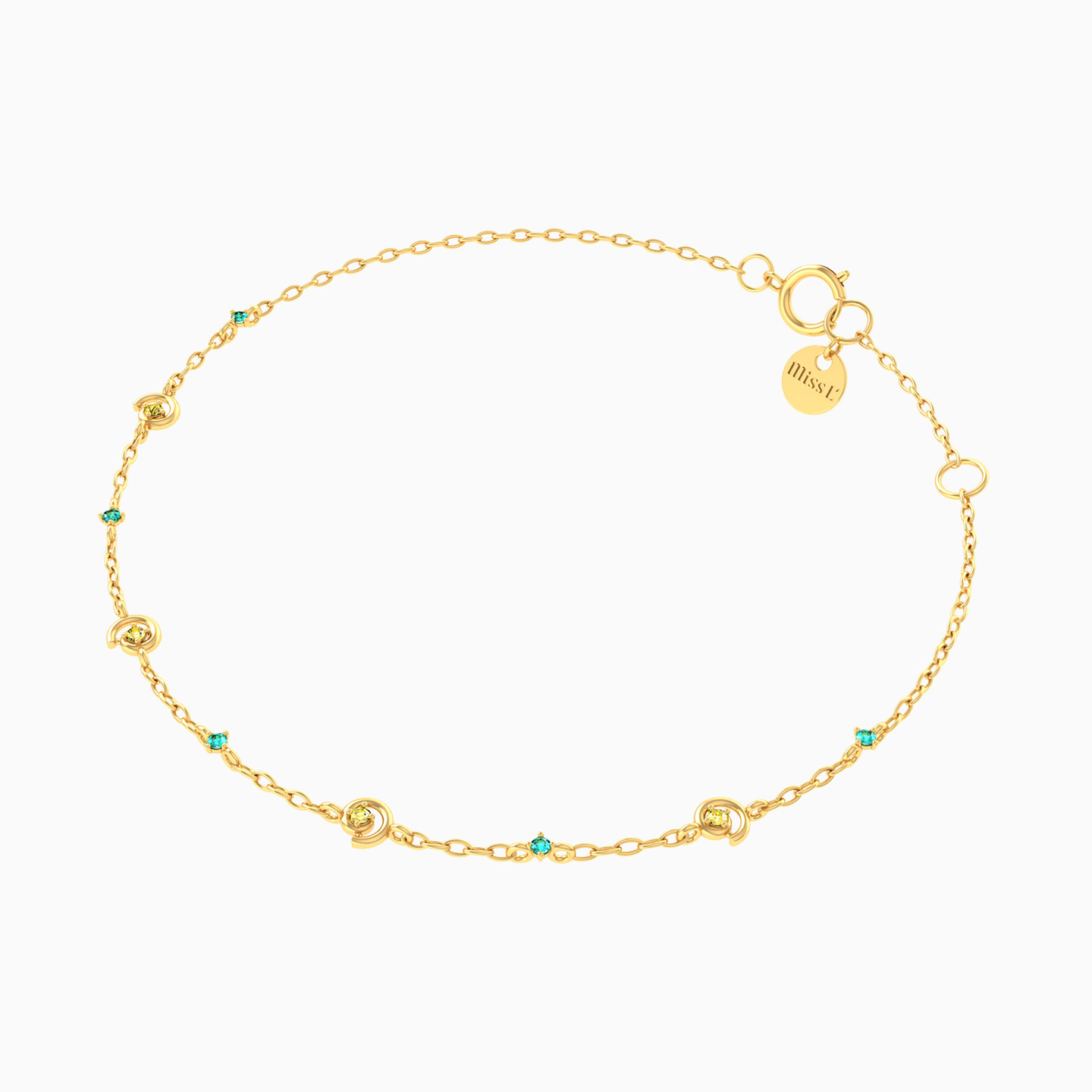 Circle Green Stones Chain Bracelet in 18K Gold - 2 Circle Green Stones Chain Bracelet in 18K Gold - 2