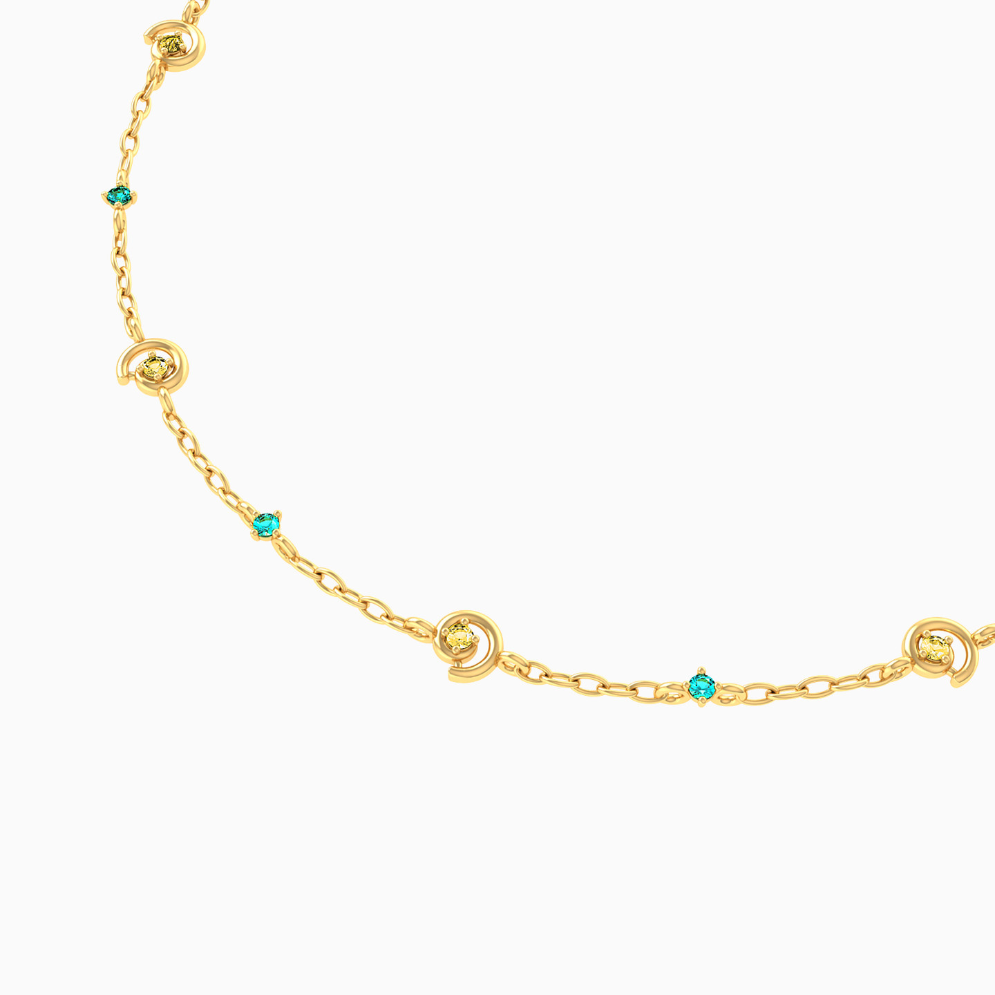 Circle Green Stones Chain Bracelet in 18K Gold - 3 Circle Green Stones Chain Bracelet in 18K Gold - 3