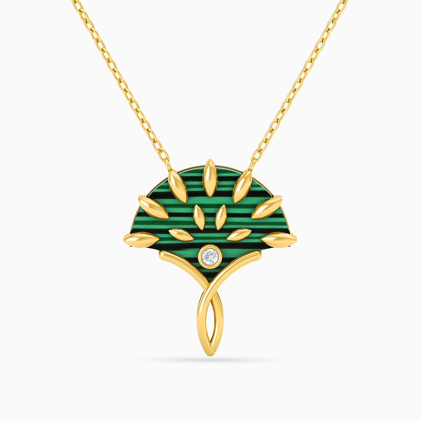 Abstract Diamond & Green Stones Necklace in 18K Gold Abstract Diamond & Green Stones Necklace in 18K Gold
