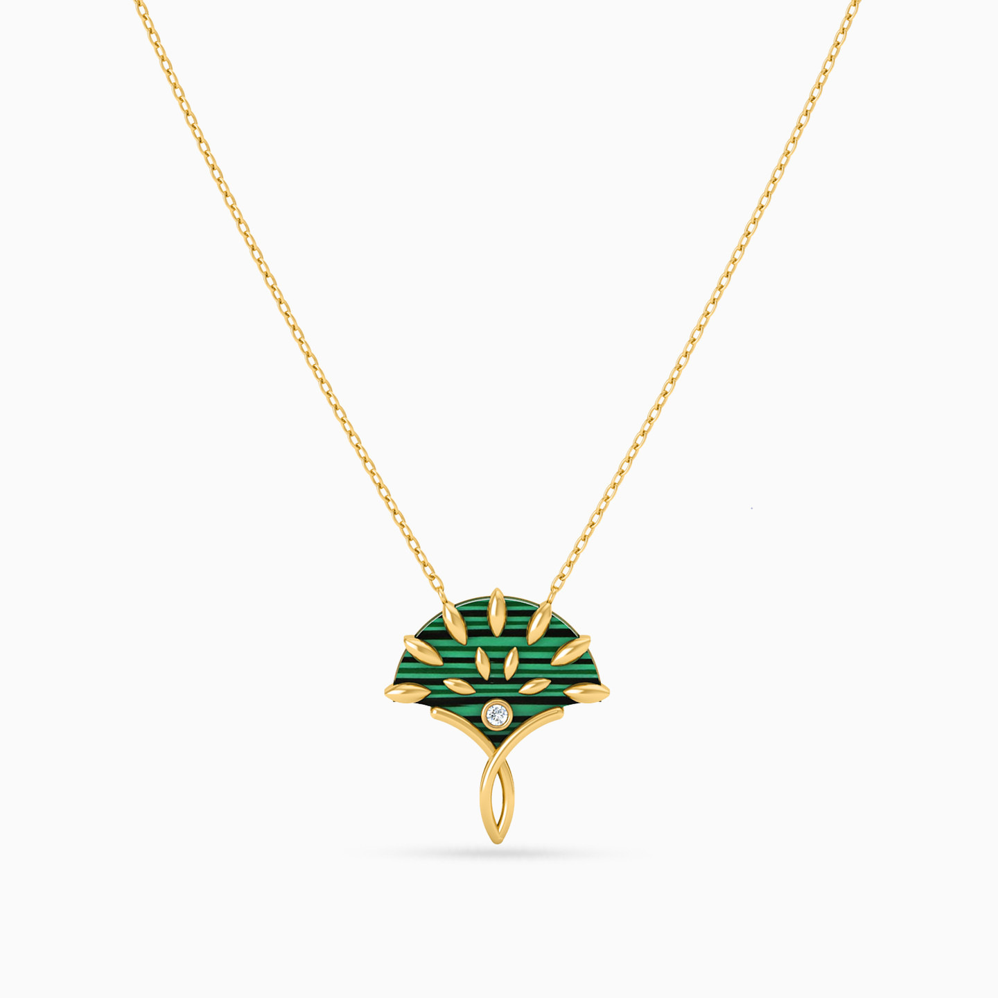 Abstract Diamond & Green Stones Necklace in 18K Gold - 3 Abstract Diamond & Green Stones Necklace in 18K Gold - 3